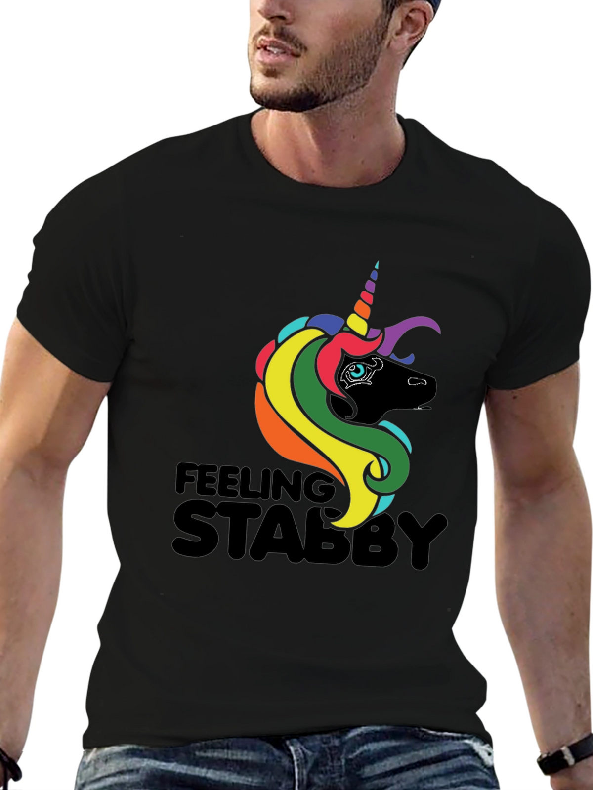 Feeling Stabby Unicorn Black T-Shirt