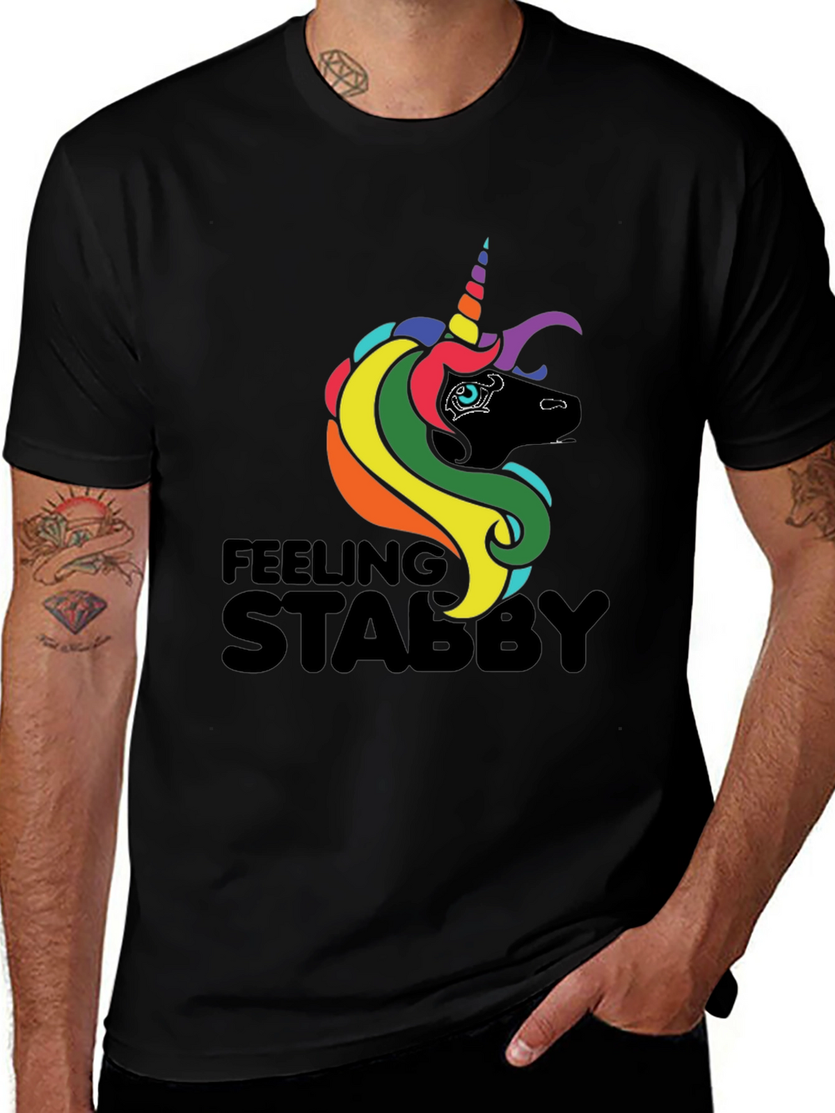 Feeling Stabby Unicorn Black T-Shirt