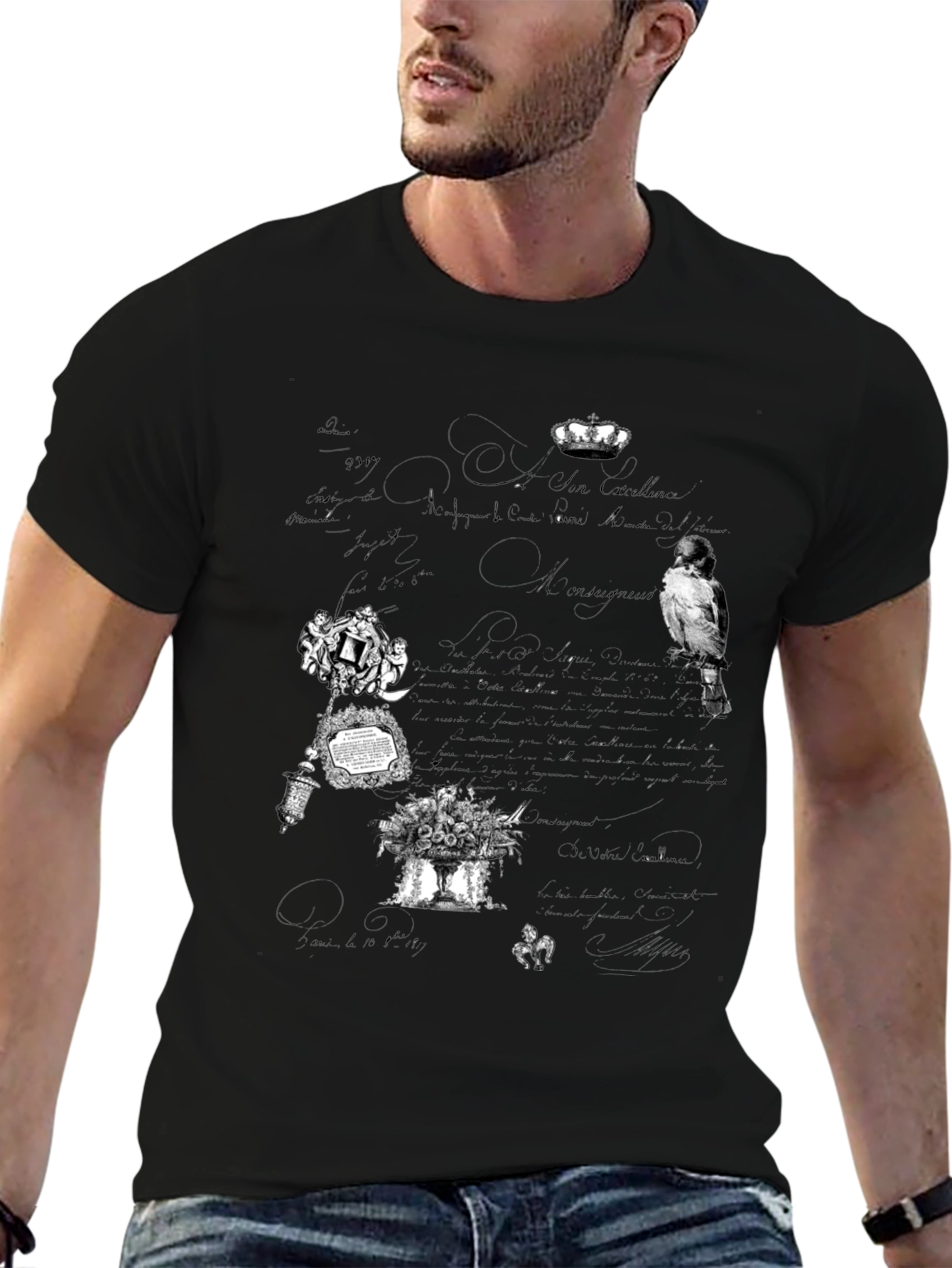 Artistic Graphic Print Black T-Shirt