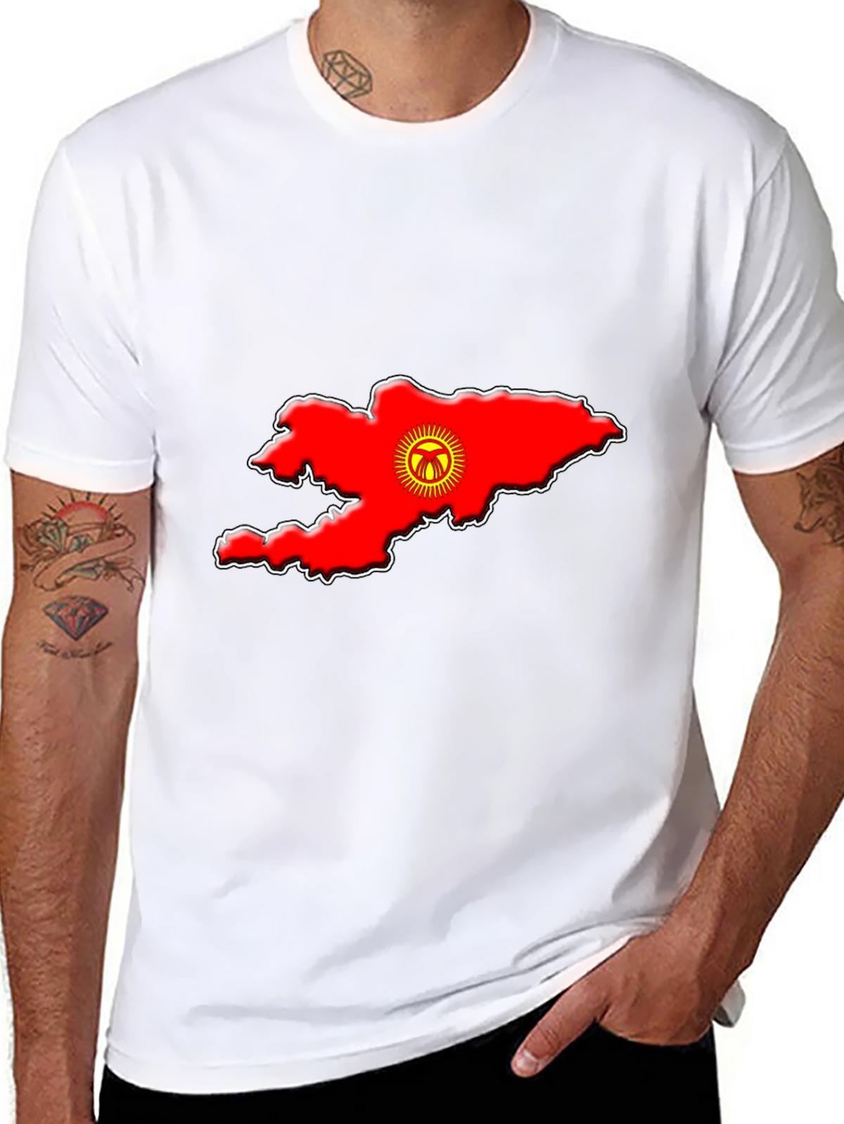 Kyrgyzstan Flag Map T-Shirt - Black Graphic Tee