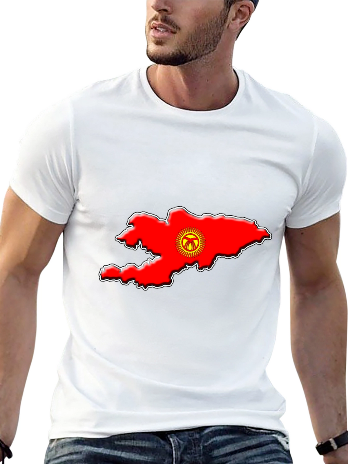 Kyrgyzstan Flag Map T-Shirt - Black Graphic Tee