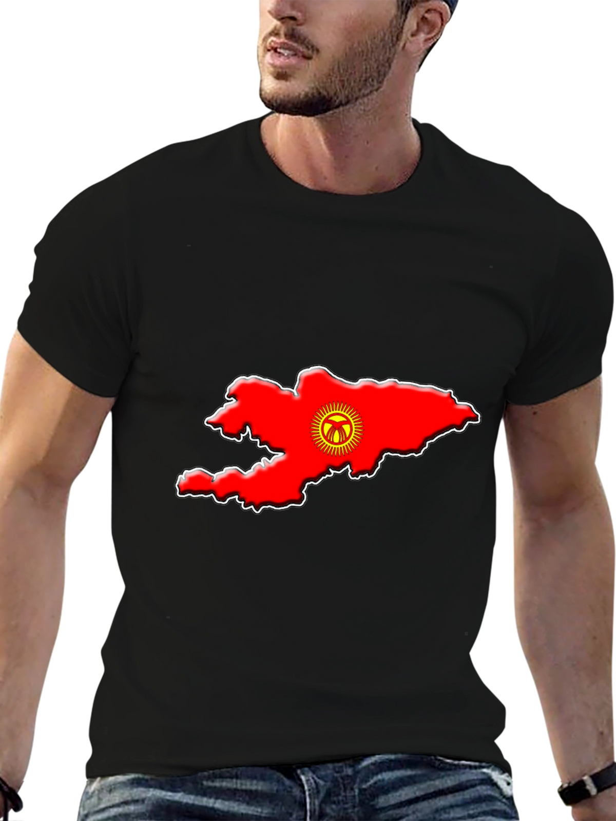 Kyrgyzstan Flag Map T-Shirt - Black Graphic Tee