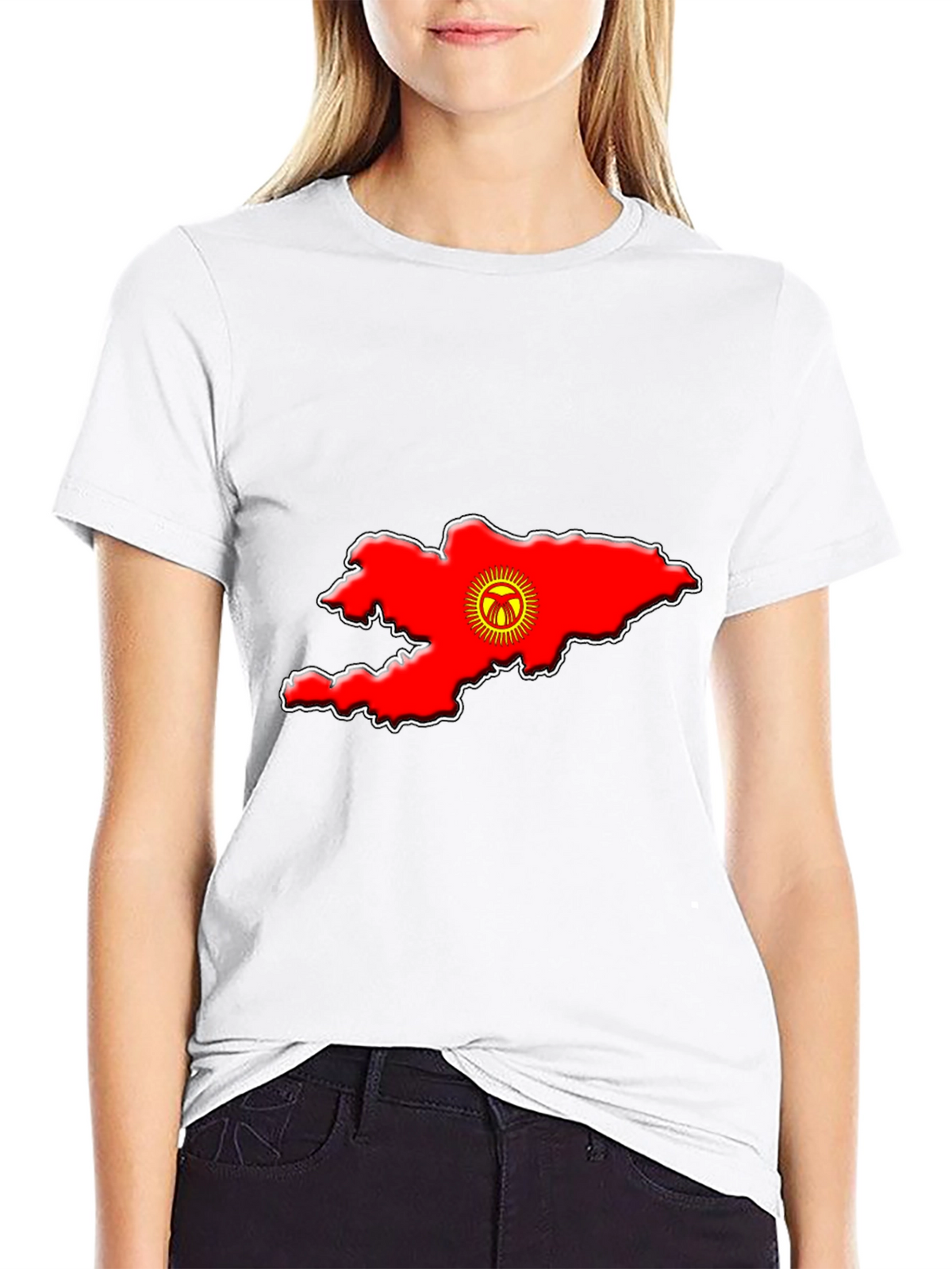 Kyrgyzstan Flag Map T-Shirt - Black Graphic Tee