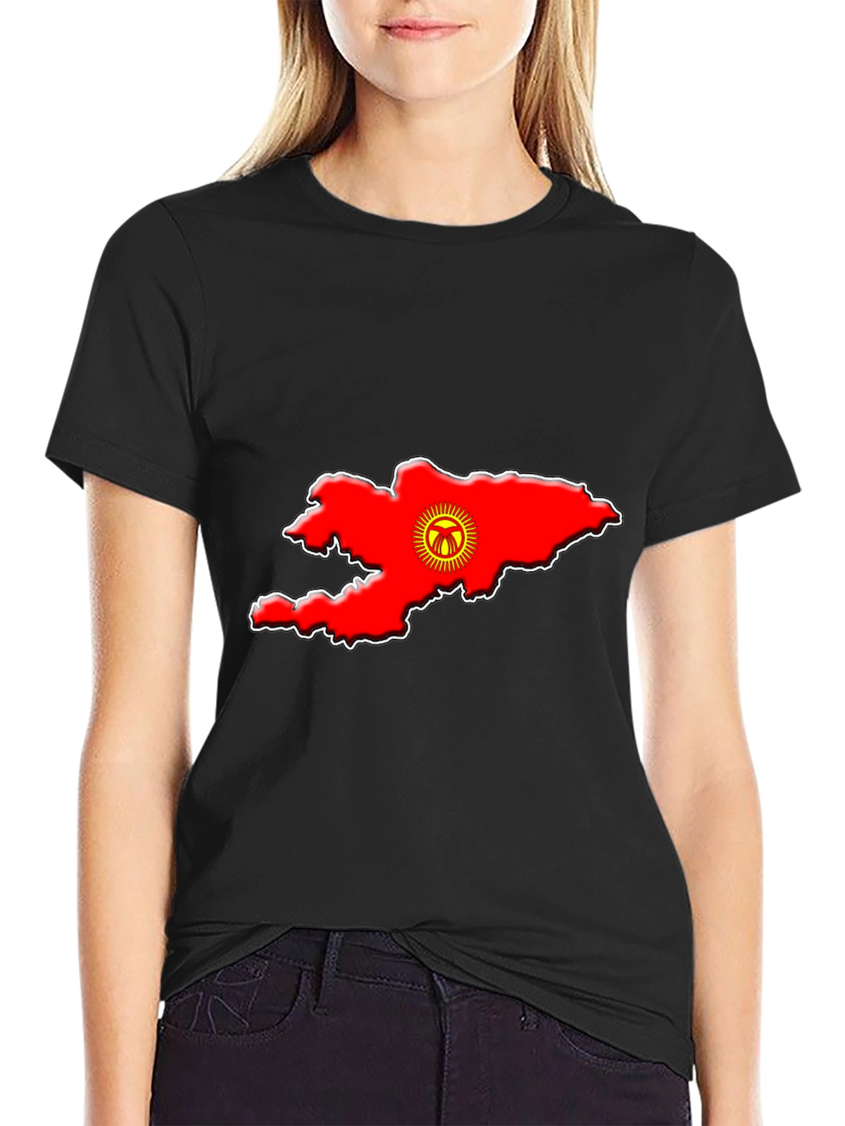 Kyrgyzstan Flag Map T-Shirt - Black Graphic Tee