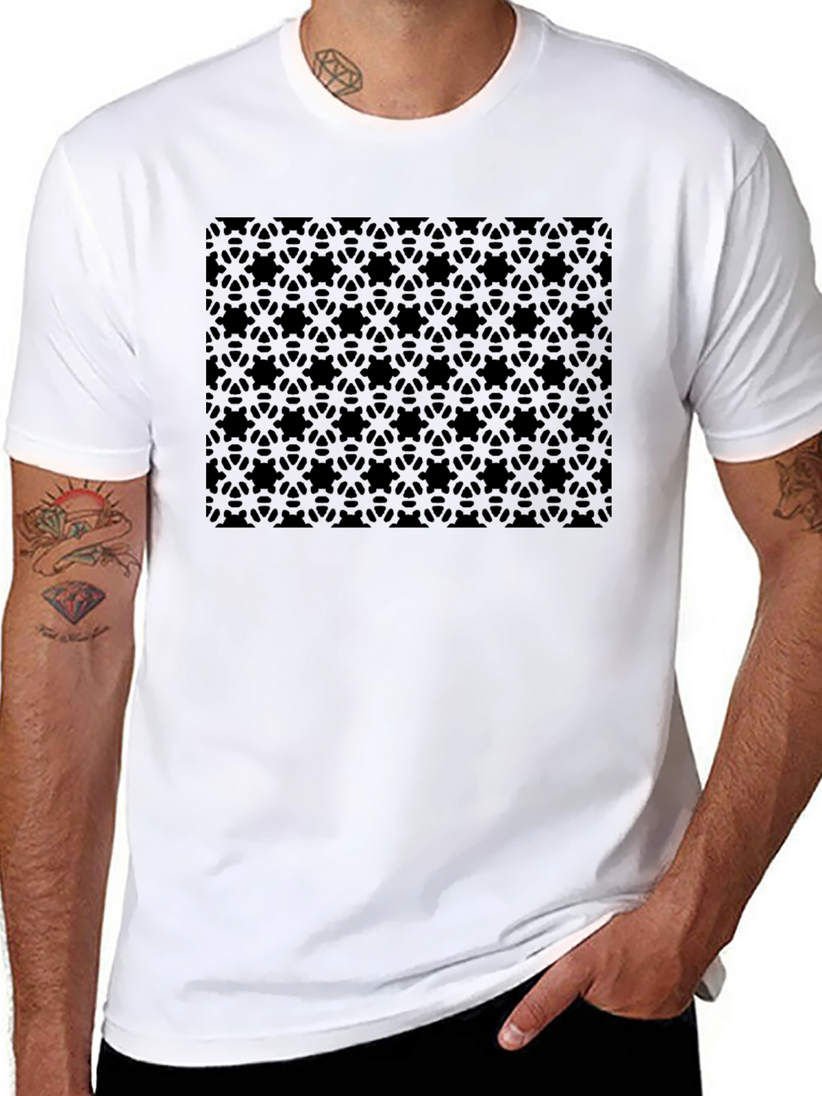 Stealth Pattern Black T-Shirt - Modern Geometric Design