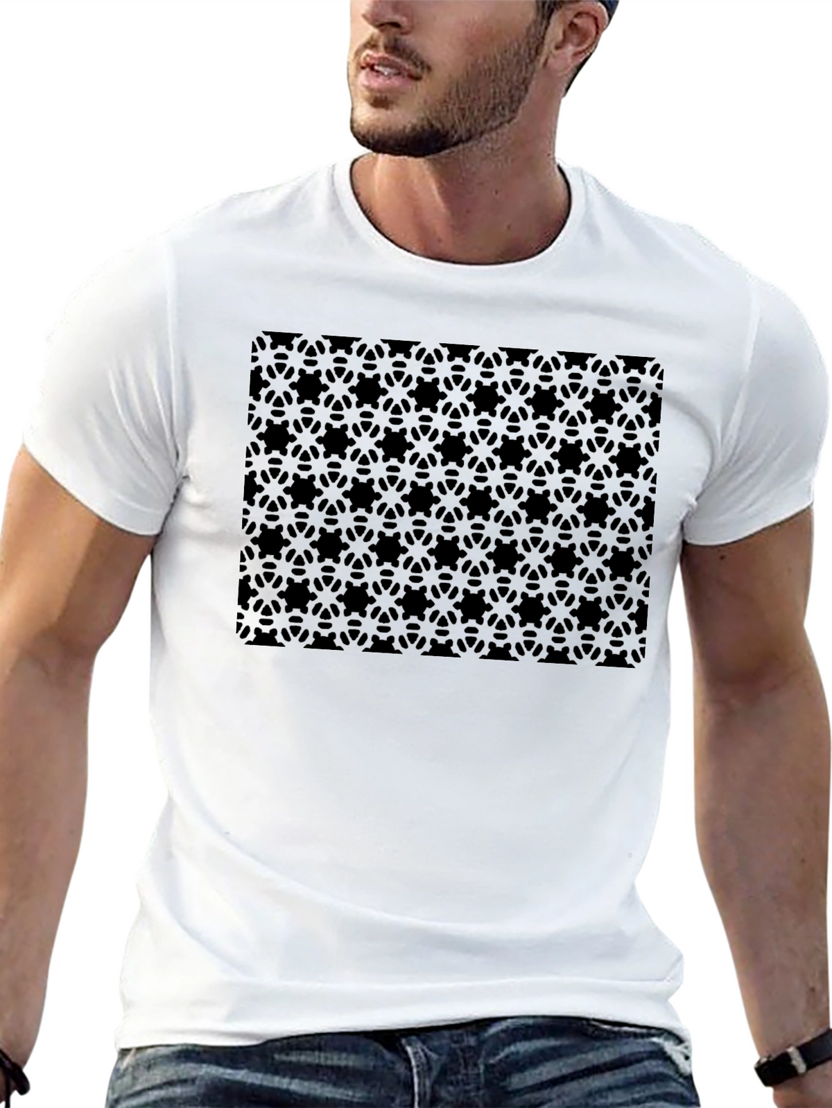 Stealth Pattern Black T-Shirt - Modern Geometric Design