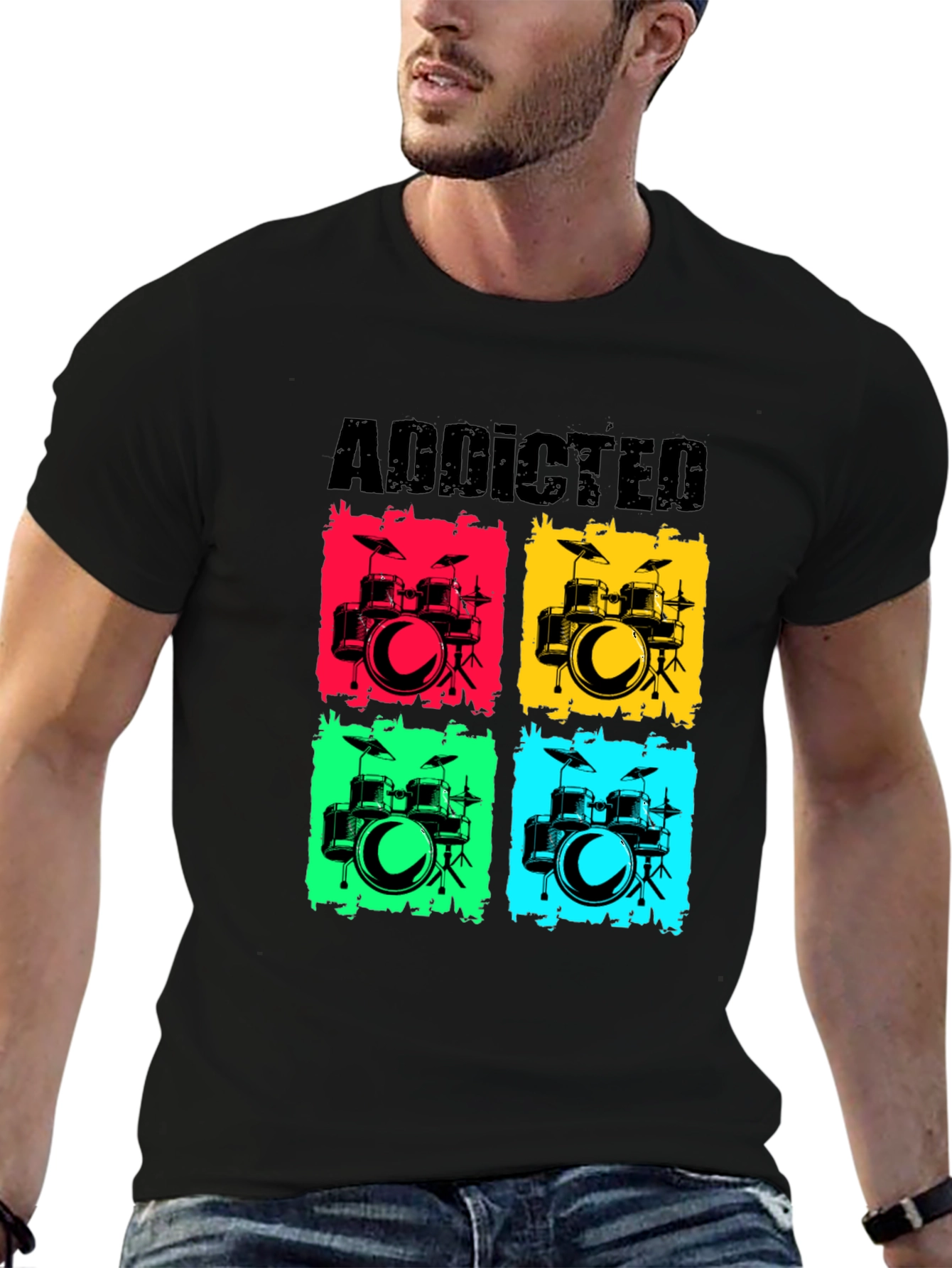 Addicted Drums Graphic T-Shirt - Music Lover Tee