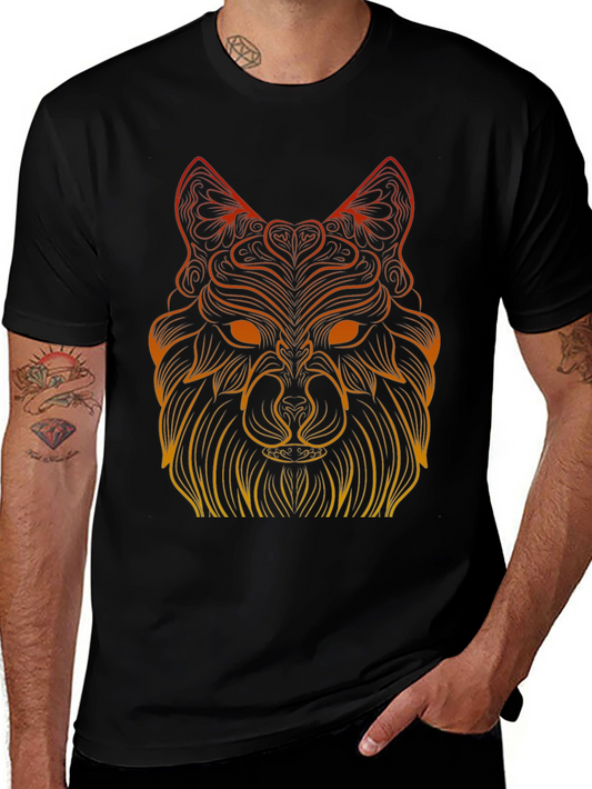 Geometric Wolf Graphic Tee - Black
