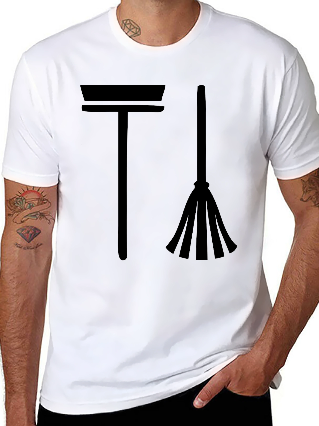 Broom and Mop Graphic Tee - Cleaning Crew Style