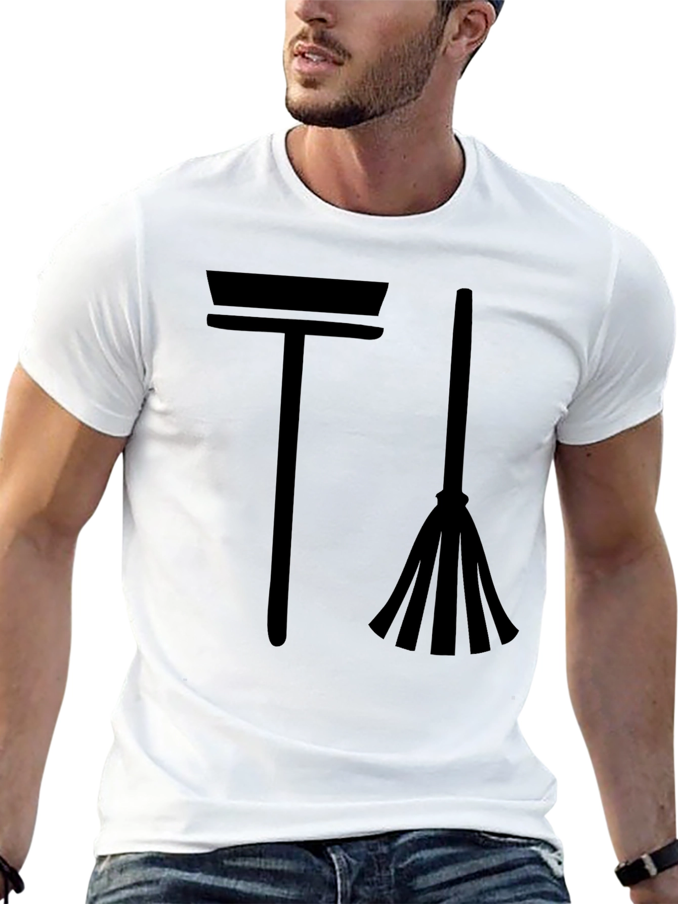 Broom and Mop Graphic Tee - Cleaning Crew Style