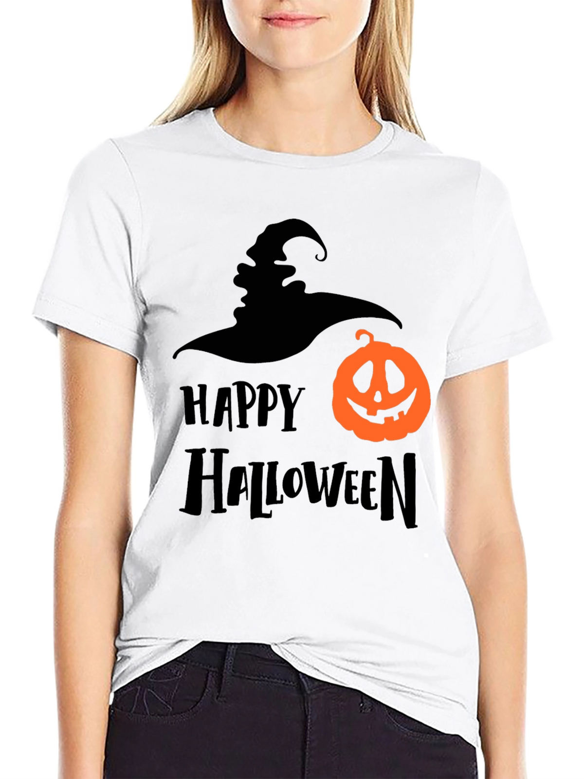 Happy Halloween Graphic Tee - Witch & Pumpkin