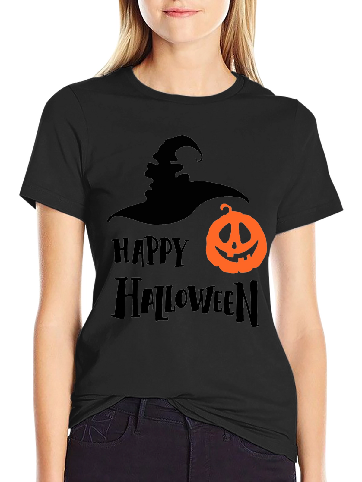 Happy Halloween Graphic Tee - Witch & Pumpkin