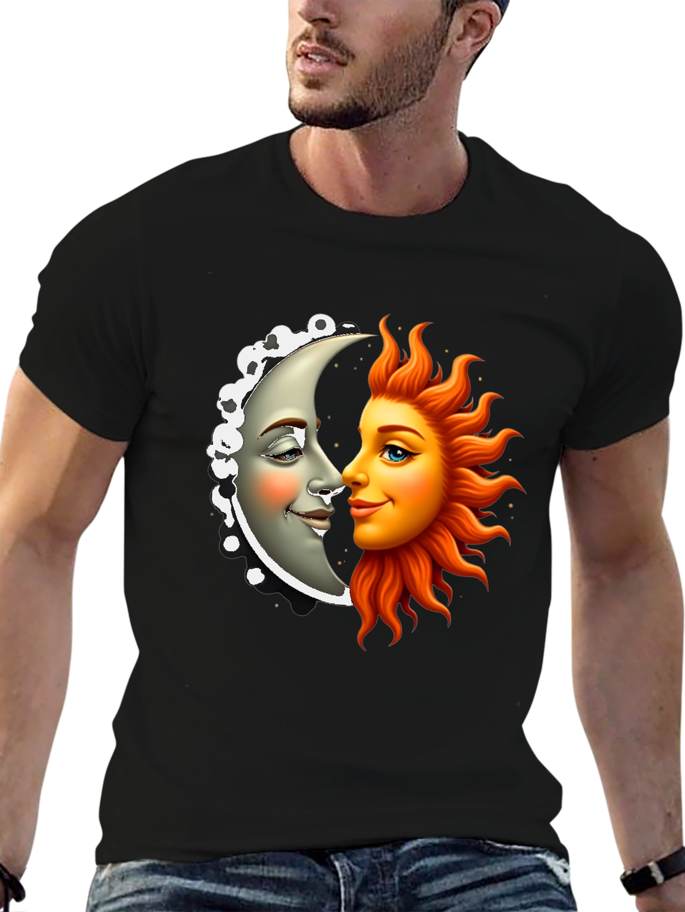 Sun & Moon Graphic Tee - Celestial Black Shirt