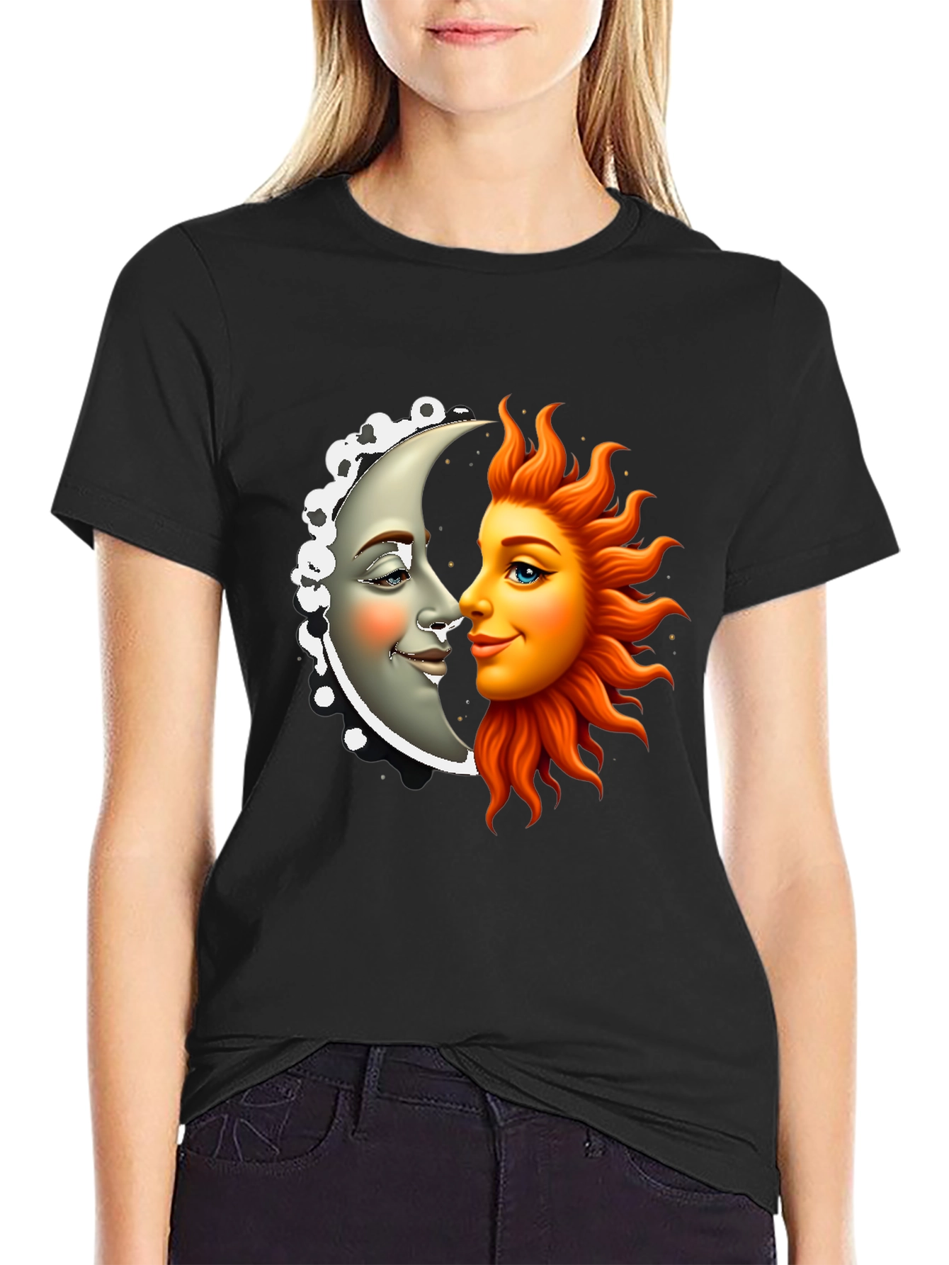 Sun & Moon Graphic Tee - Celestial Black Shirt