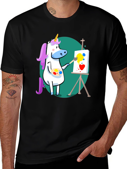Unicorn Artist Graphic Tee - Black Cotton T-Shirt