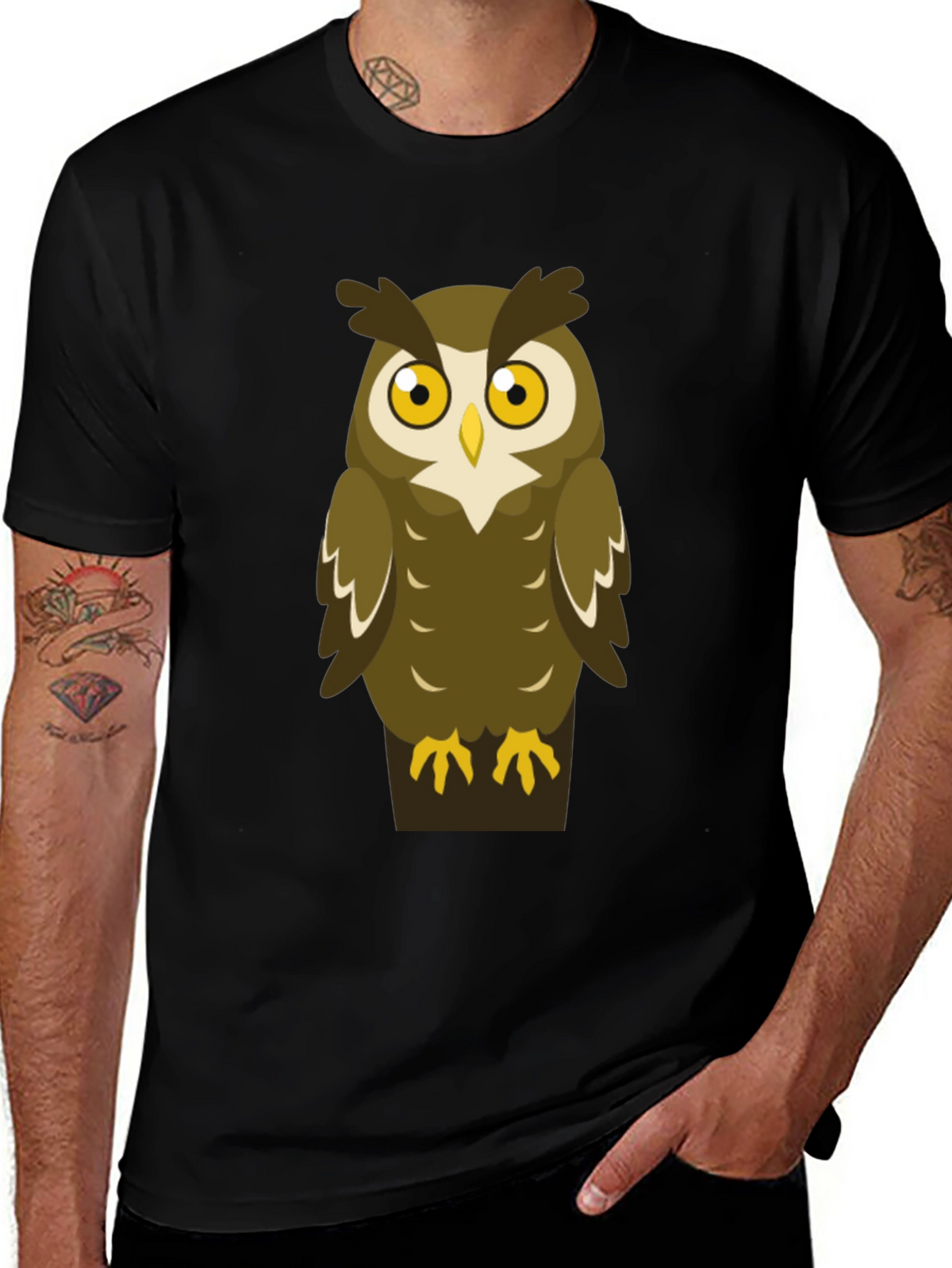 Owl Graphic Print Mens Black T-Shirt