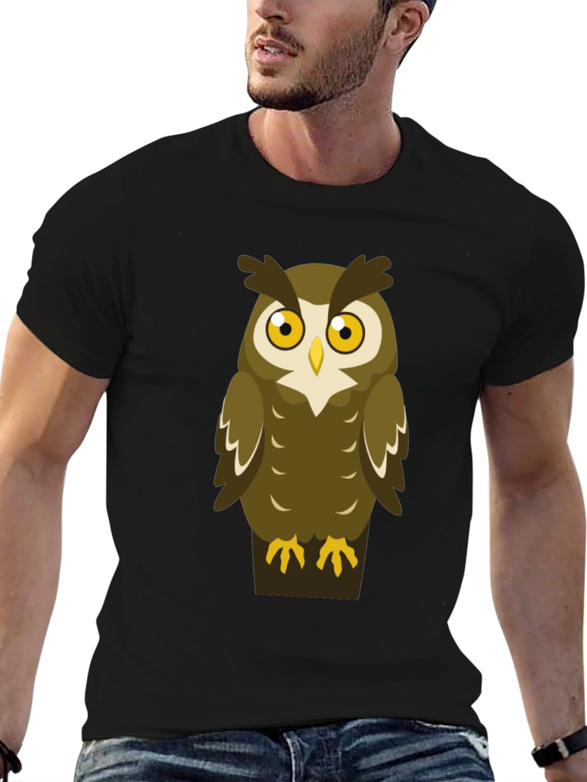 Owl Graphic Print Mens Black T-Shirt