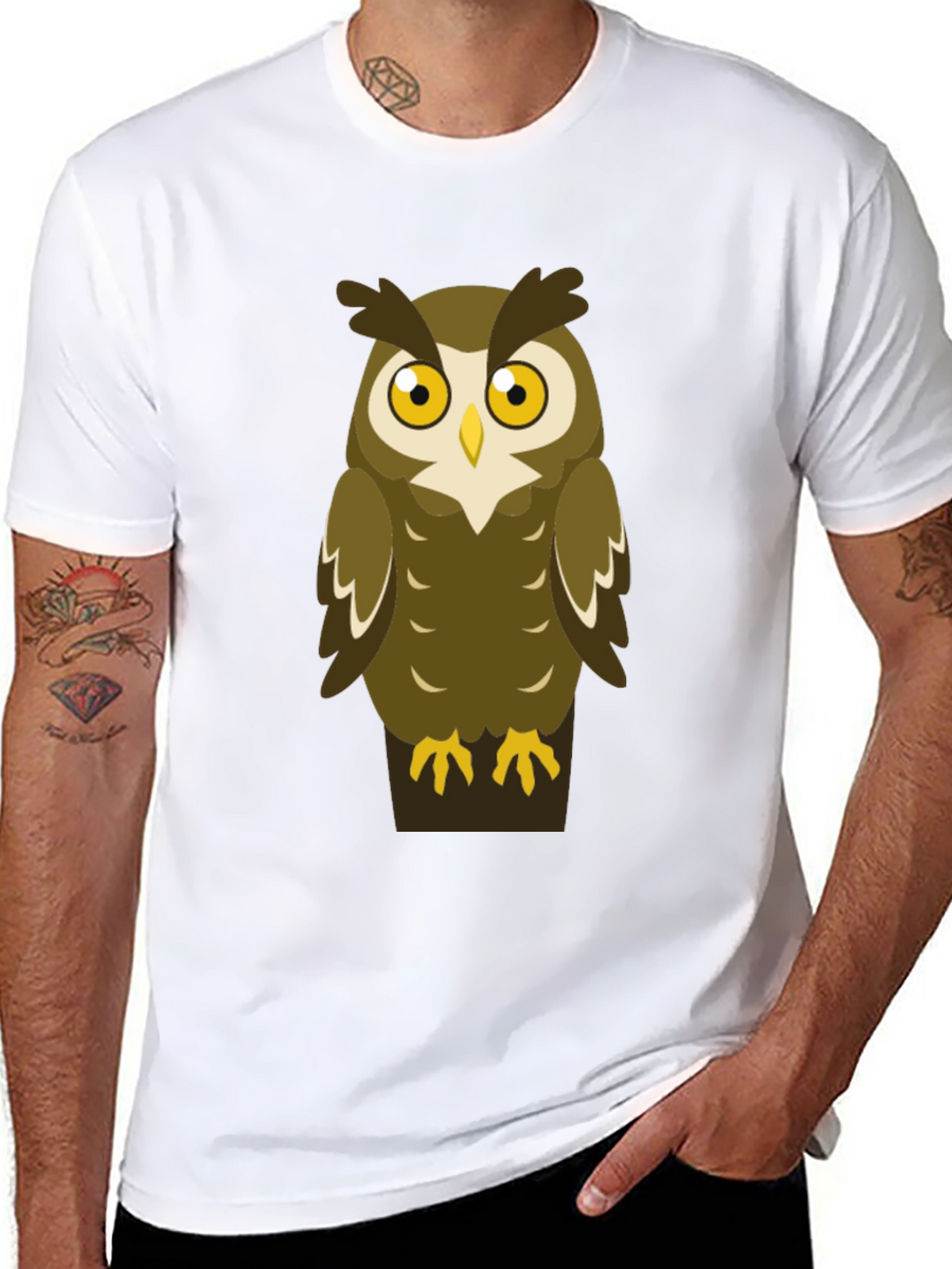 Owl Graphic Print Mens Black T-Shirt