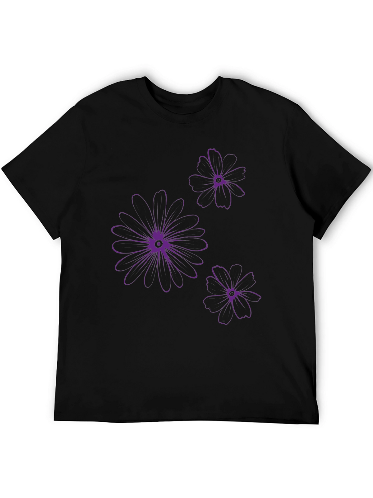 Black T-Shirt with Purple Floral Design