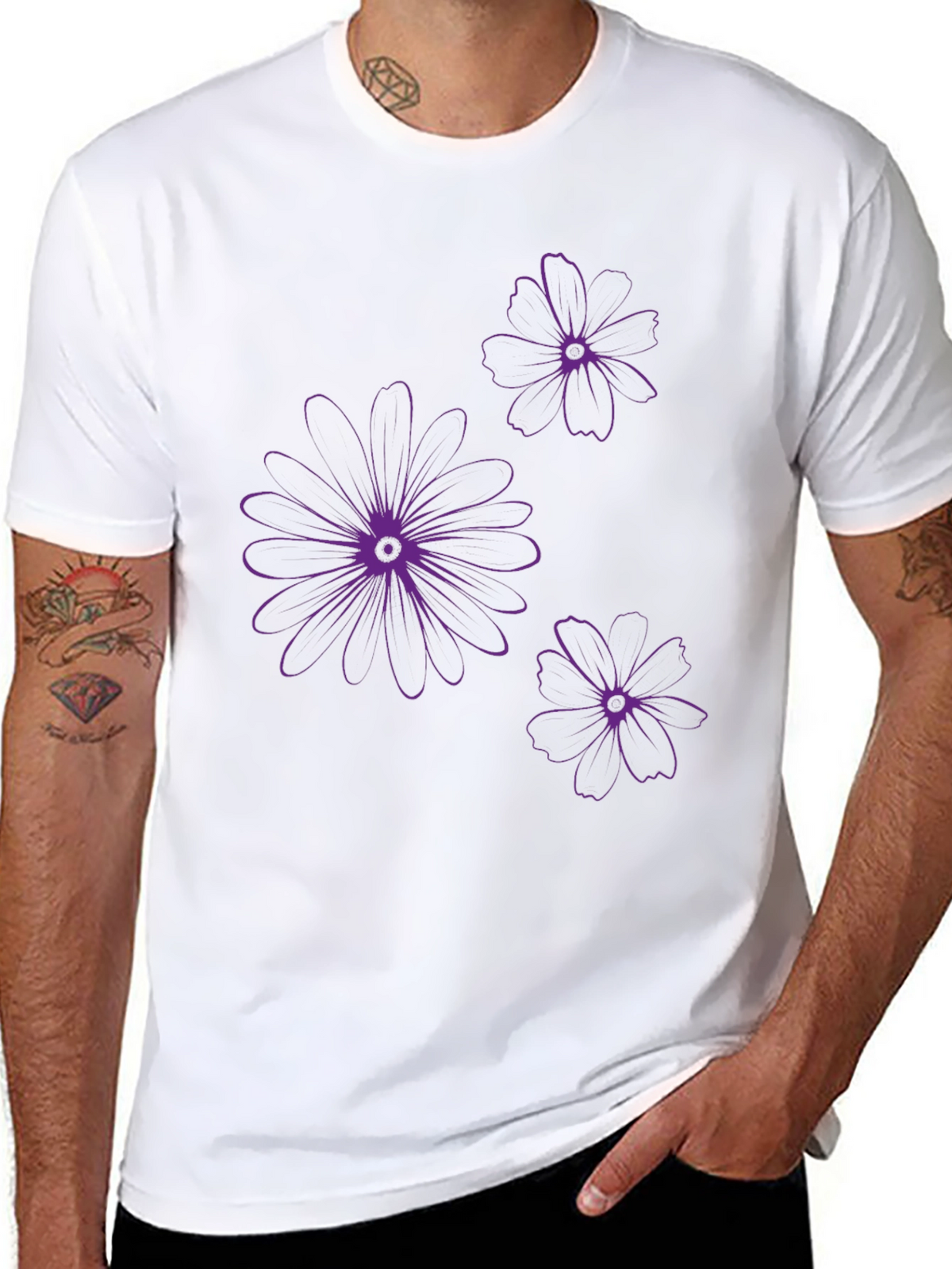 Black T-Shirt with Purple Floral Design