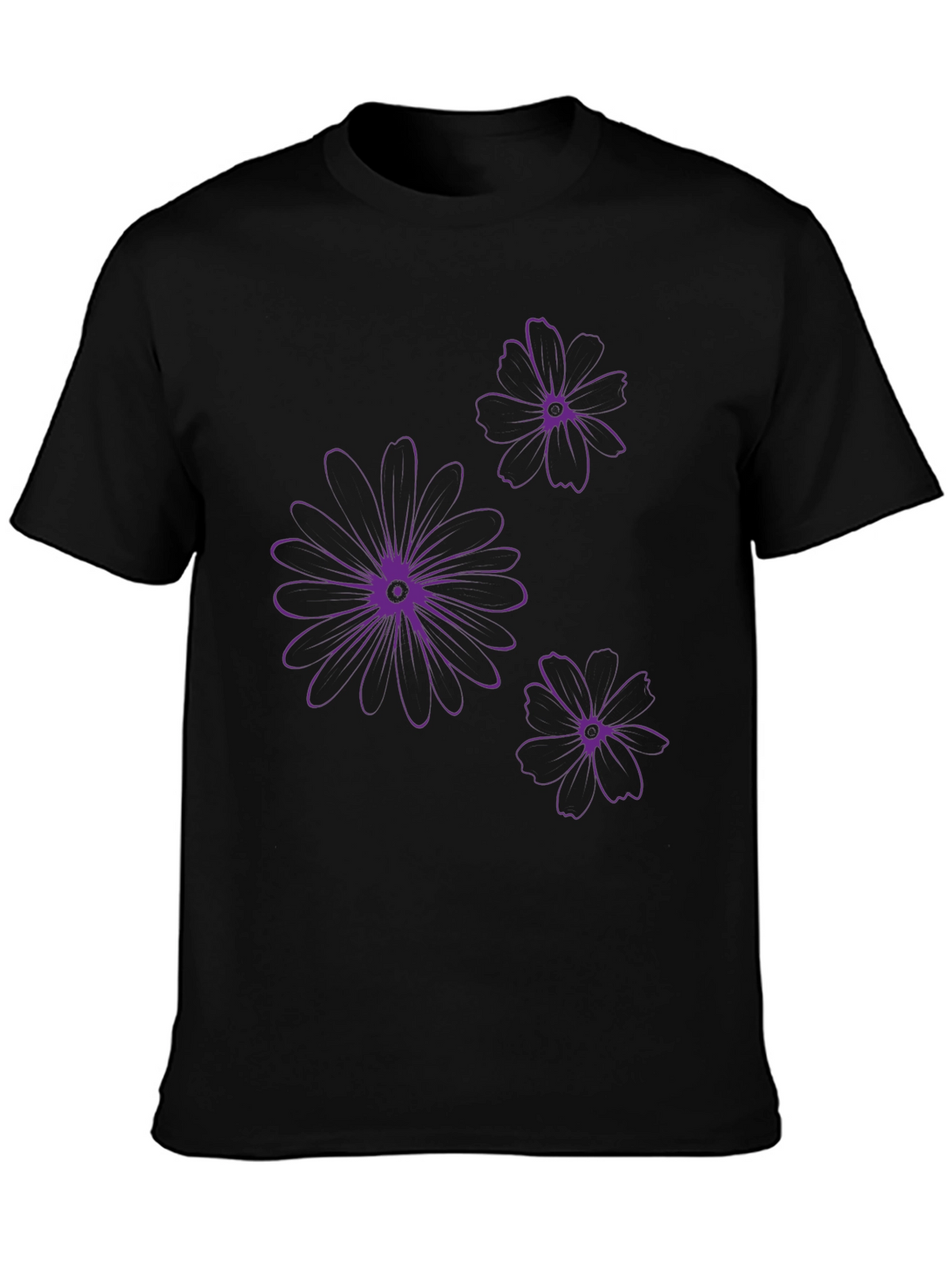 Black T-Shirt with Purple Floral Design