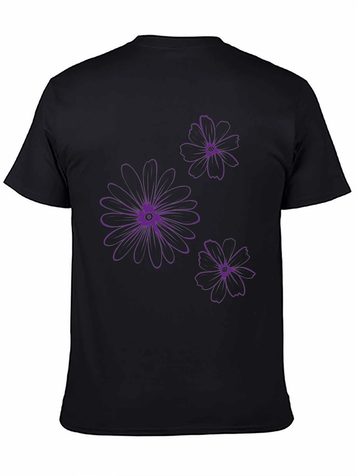 Black T-Shirt with Purple Floral Design