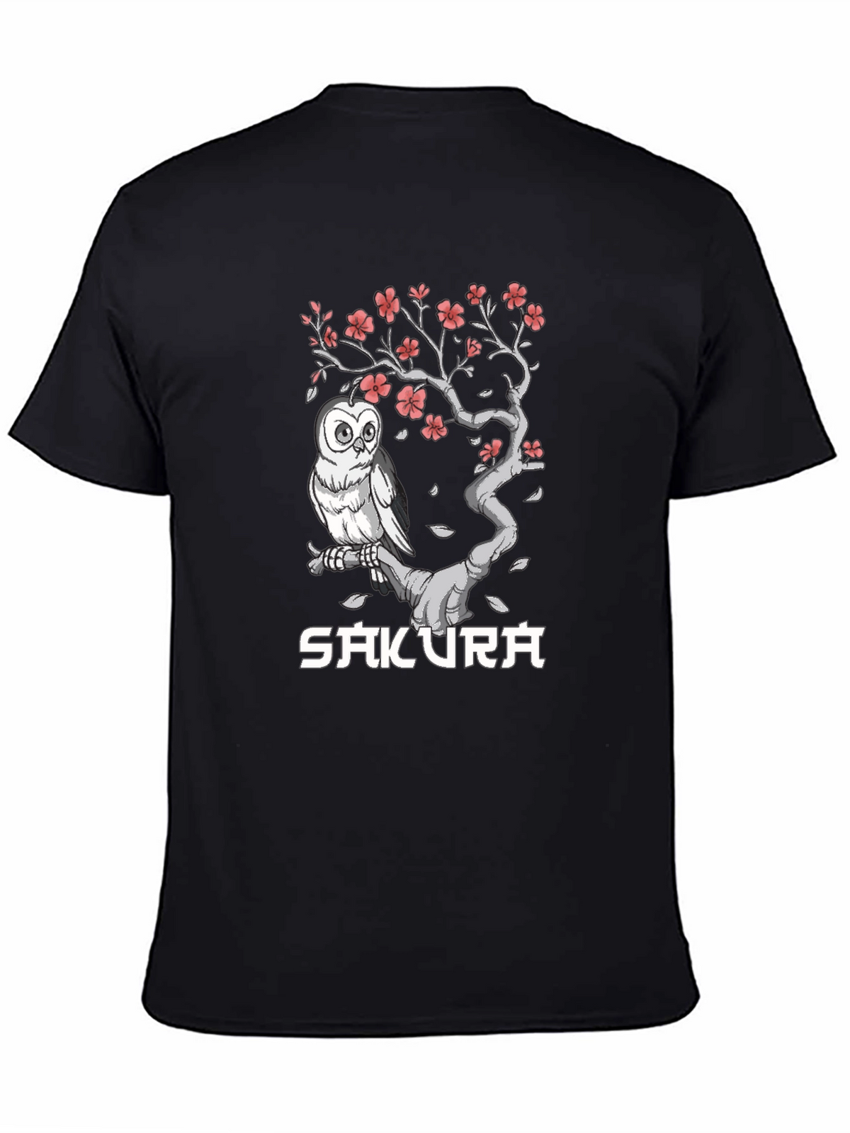 Sakura Owl Graphic Tee - Unisex Black T-Shirt