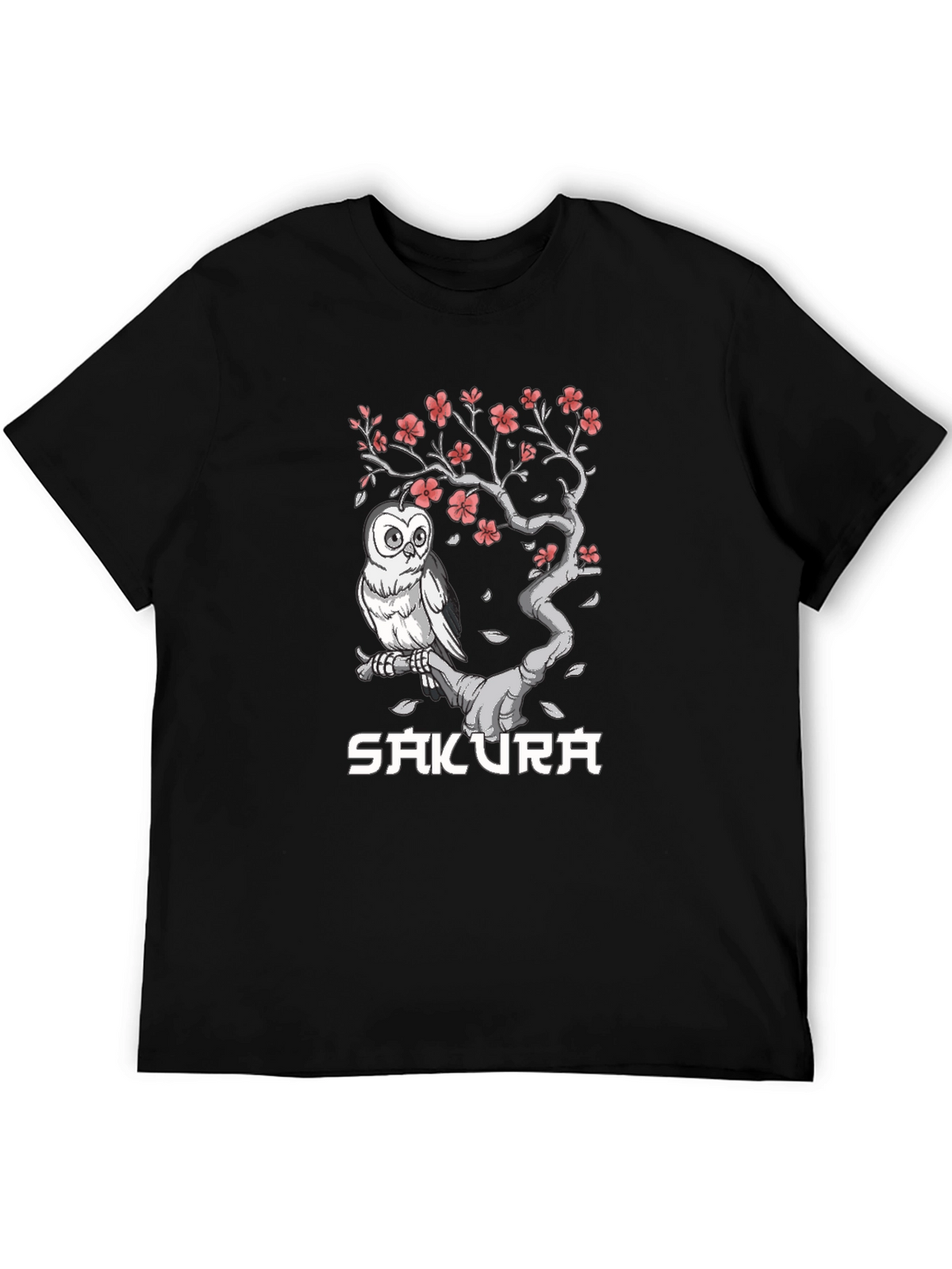 Sakura Owl Graphic Tee - Unisex Black T-Shirt
