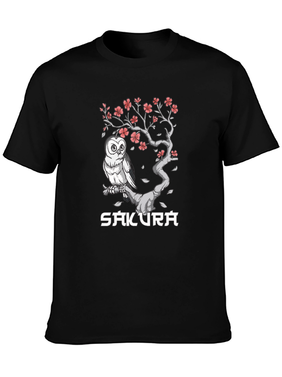 Sakura Owl Graphic Tee - Unisex Black T-Shirt