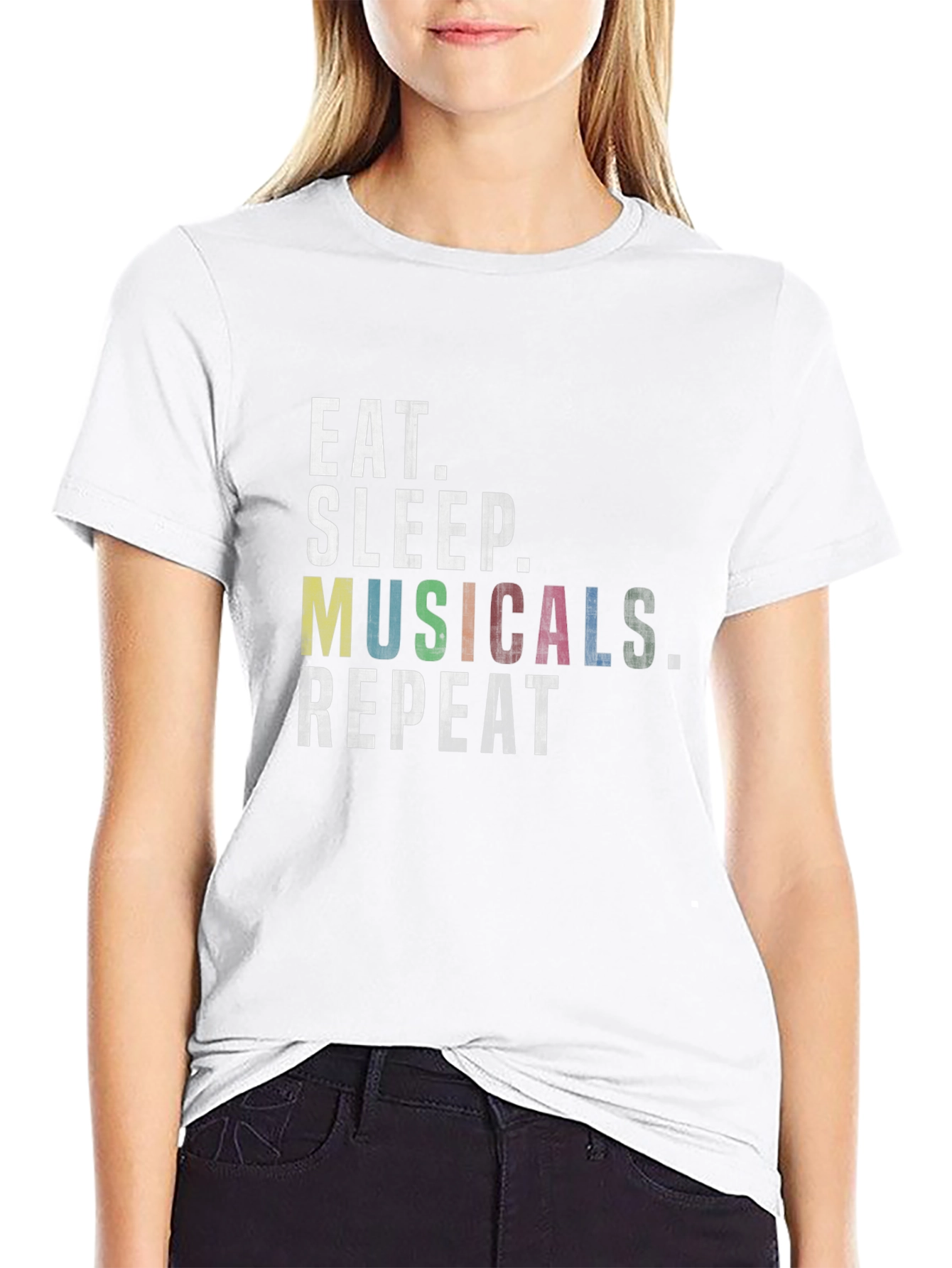 Eat Sleep Musicals Repeat Black Graphic Tee