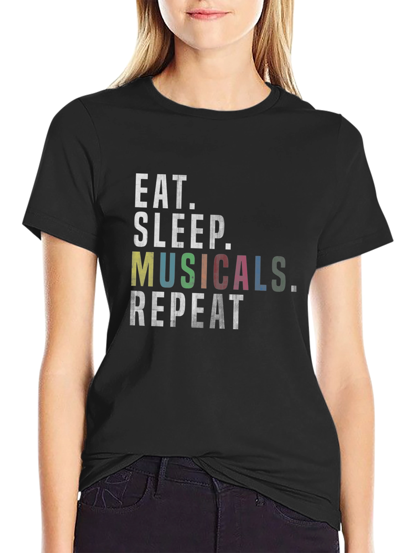 Eat Sleep Musicals Repeat Black Graphic Tee