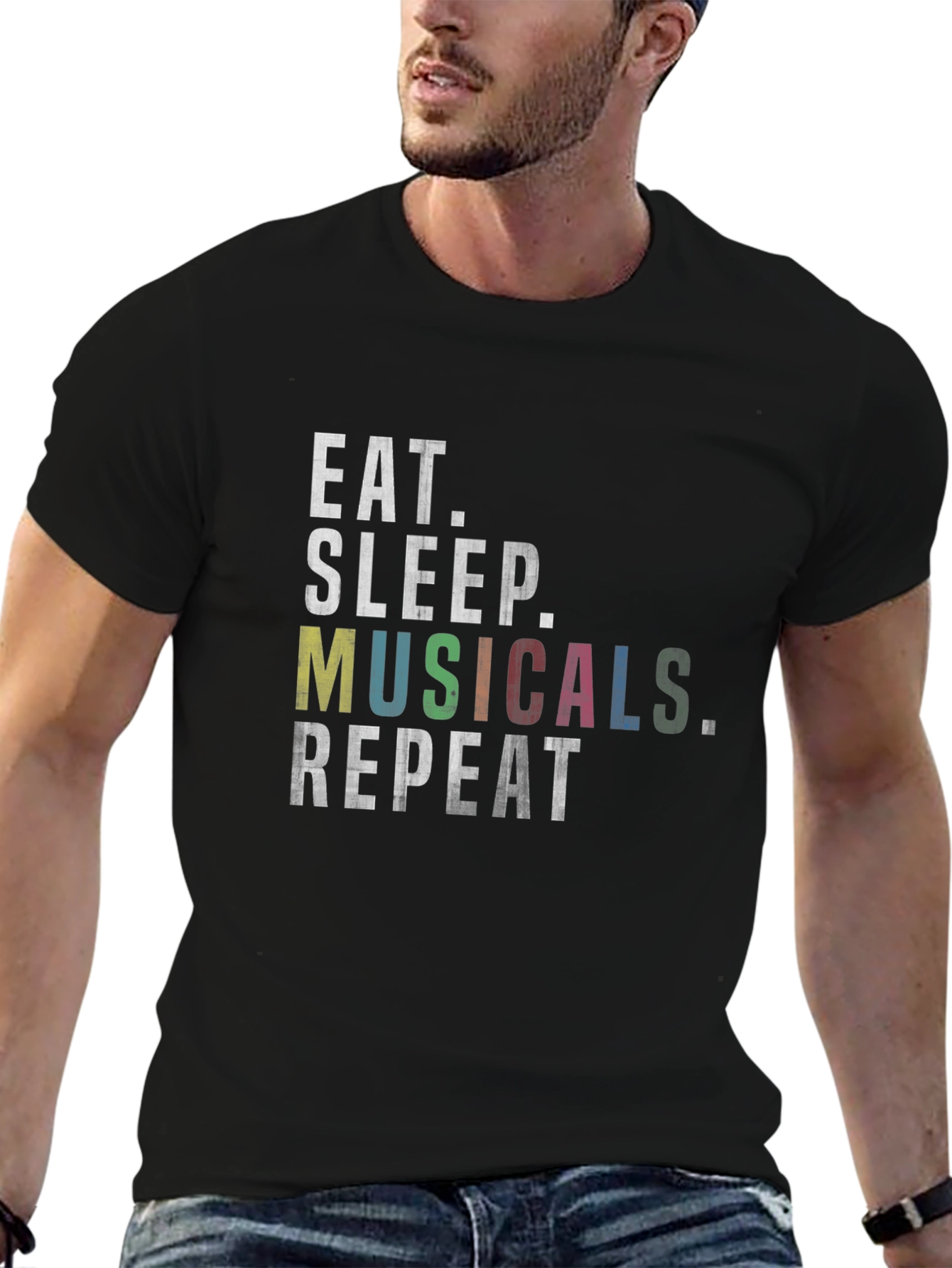 Eat Sleep Musicals Repeat Black Graphic Tee
