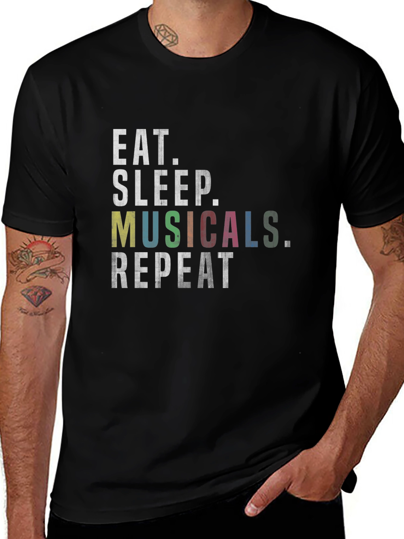 Eat Sleep Musicals Repeat Black Graphic Tee