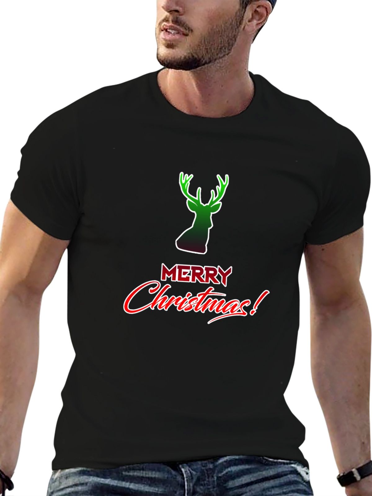 Merry Christmas Reindeer Graphic Tee Shirt