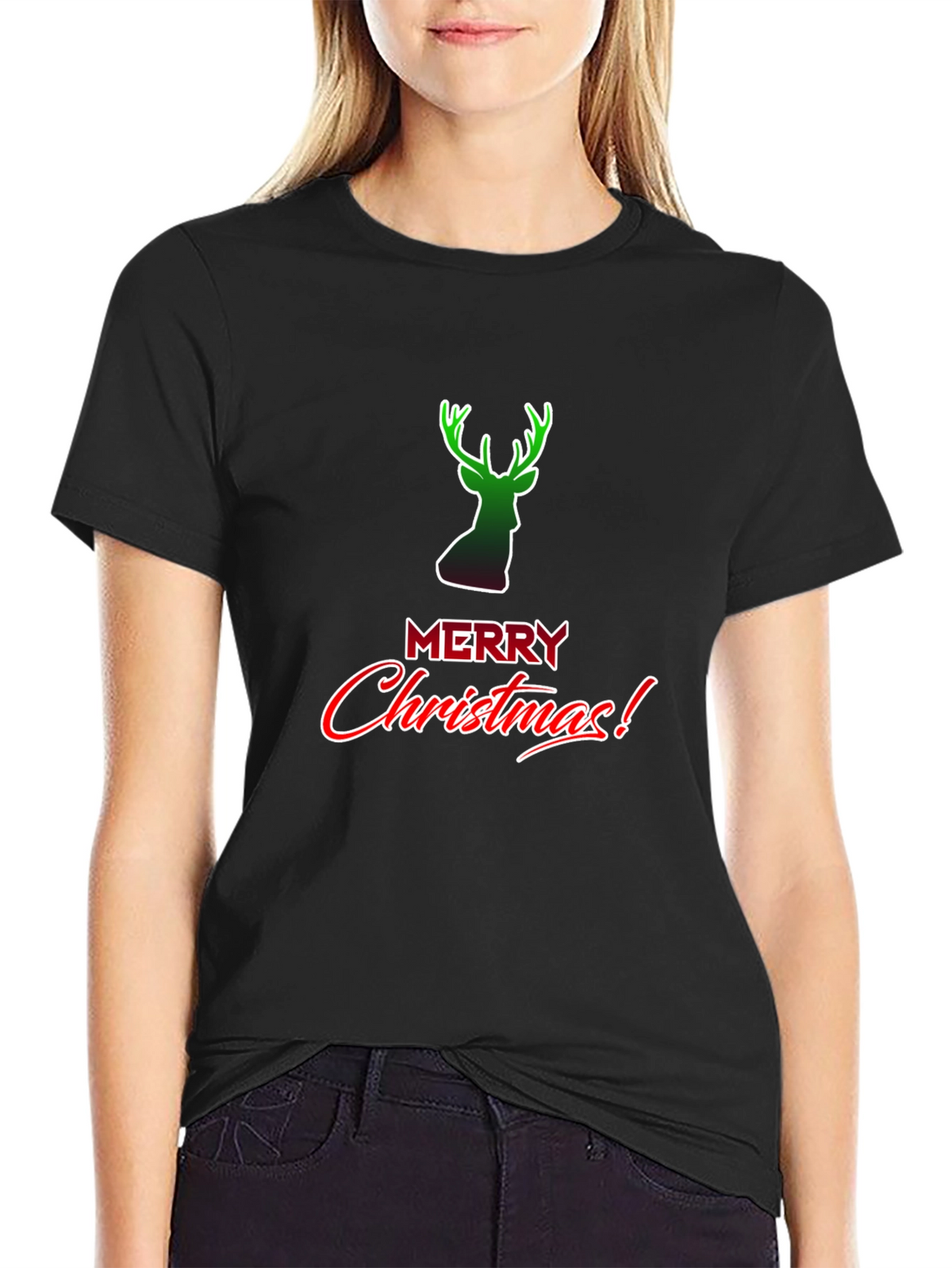 Merry Christmas Reindeer Graphic Tee Shirt