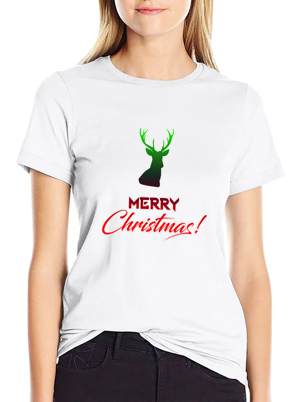 Merry Christmas Reindeer Graphic Tee Shirt