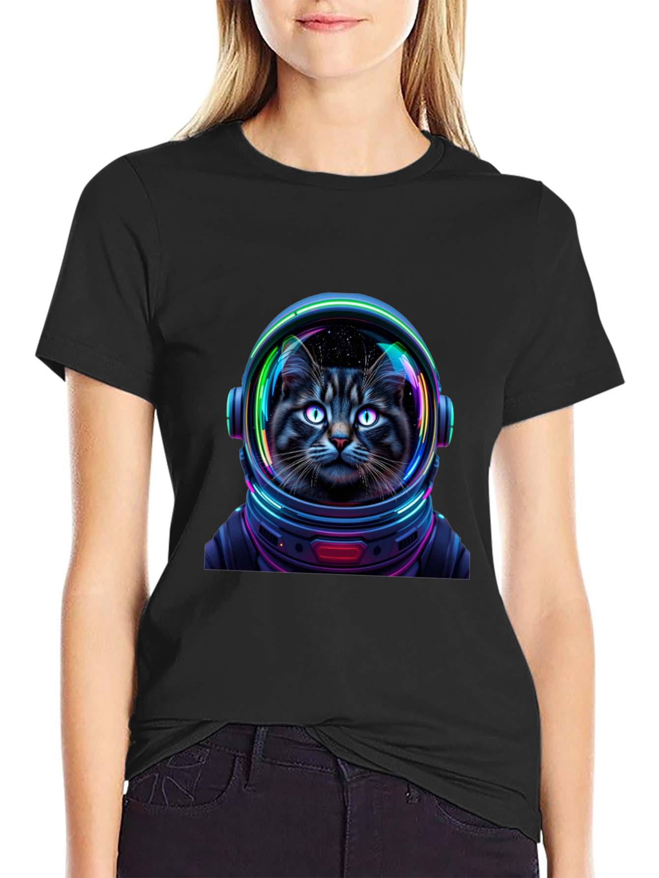 Cat Astronaut Graphic T-Shirt - Unisex Black Tee