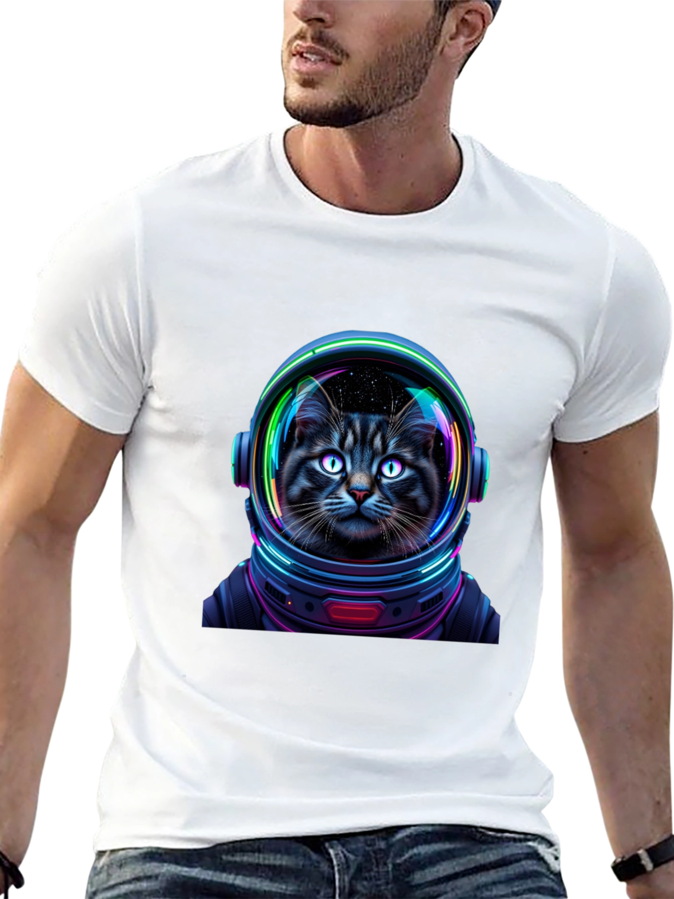 Cat Astronaut Graphic T-Shirt - Unisex Black Tee