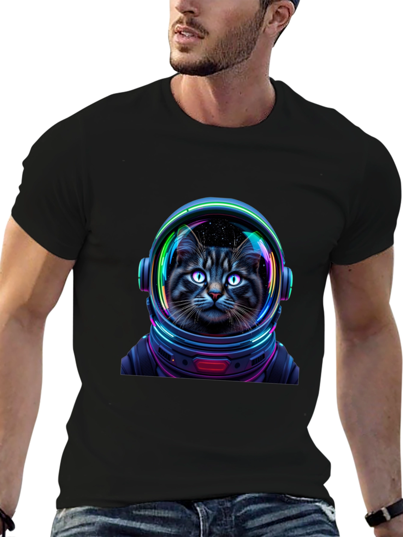 Cat Astronaut Graphic T-Shirt - Unisex Black Tee