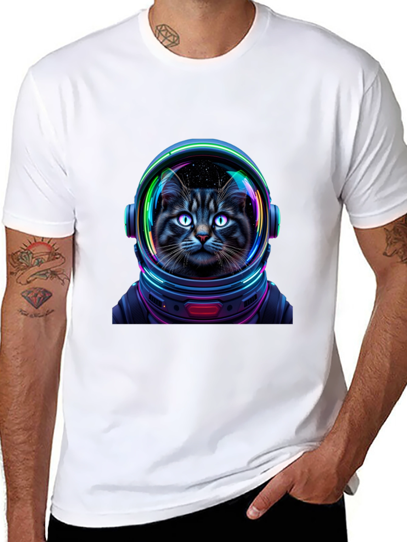 Cat Astronaut Graphic T-Shirt - Unisex Black Tee