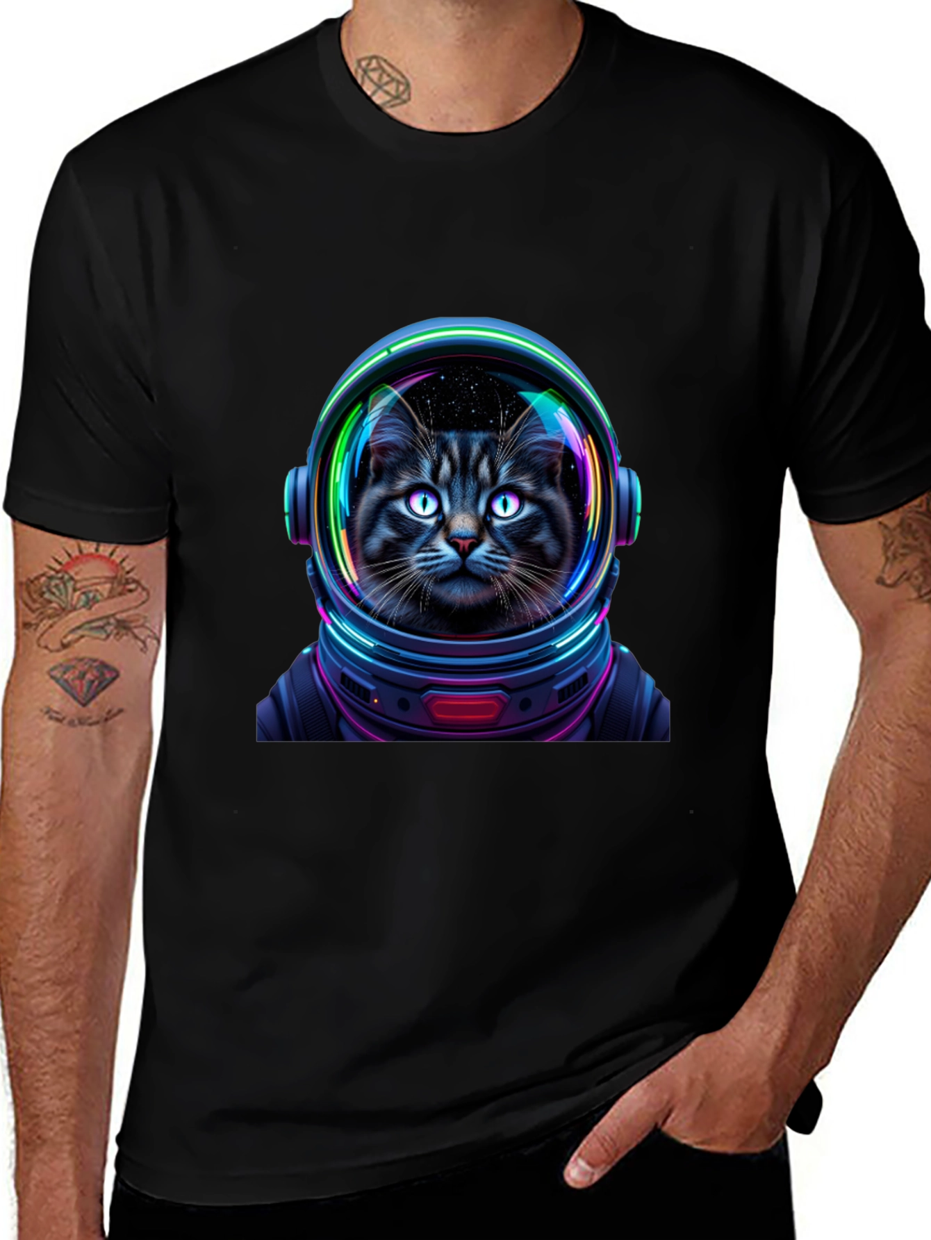 Cat Astronaut Graphic T-Shirt - Unisex Black Tee