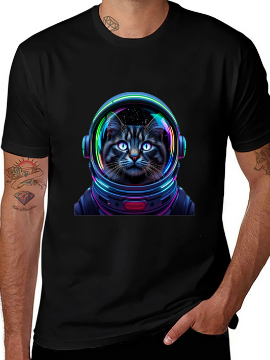 Cat Astronaut Graphic T-Shirt - Unisex Black Tee