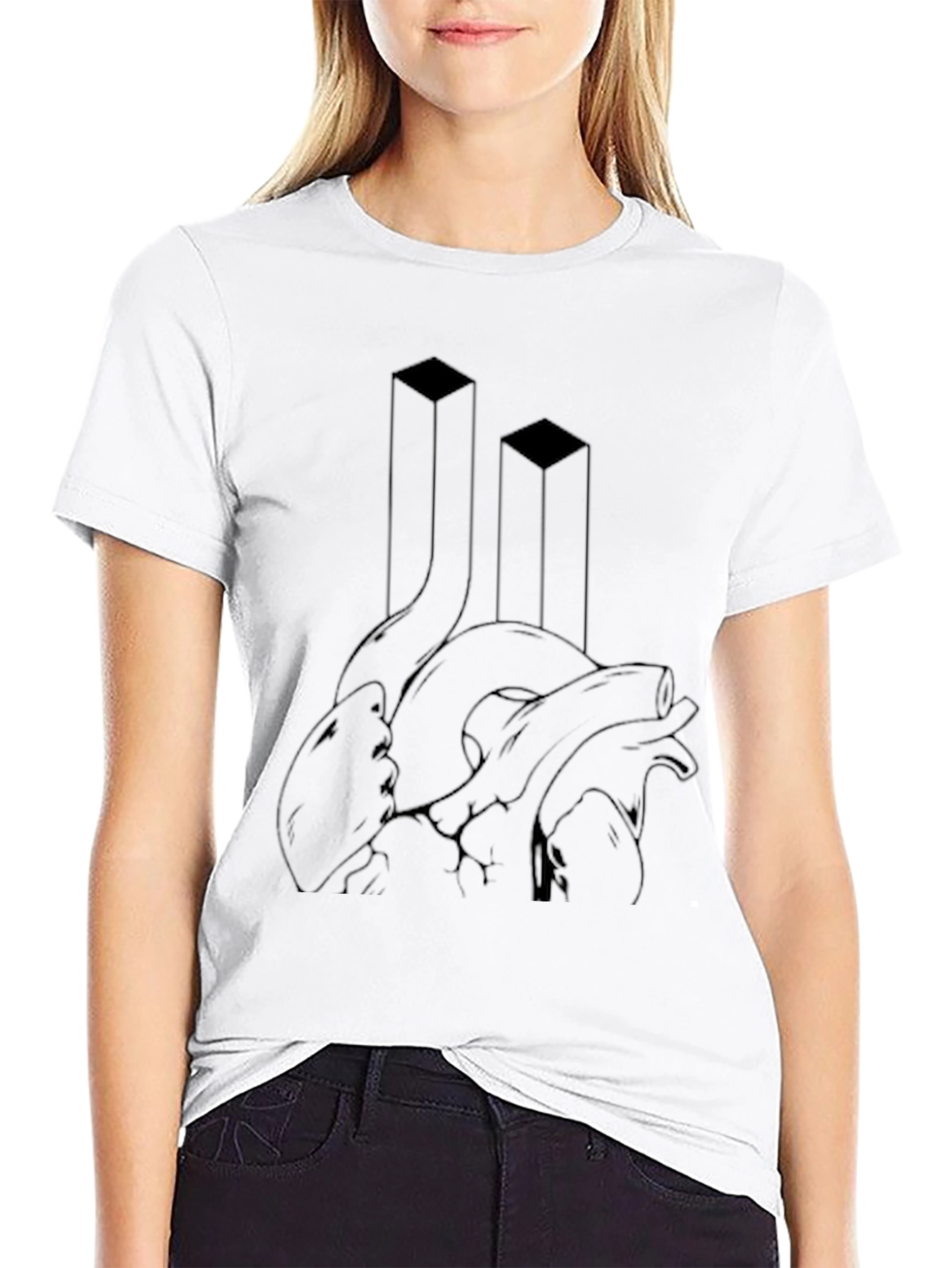 Abstract Anatomical Heart Graphic Tee - Black