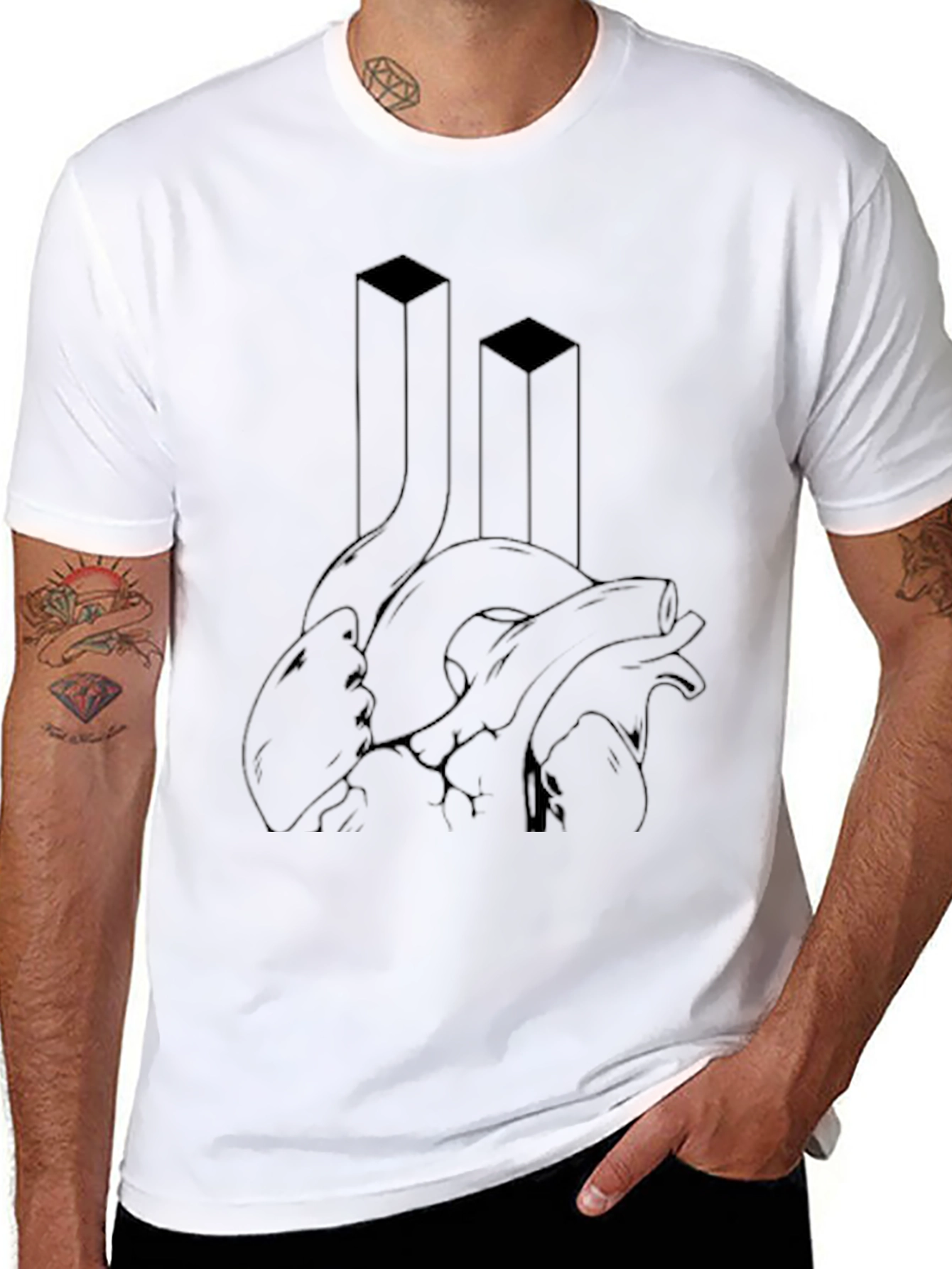 Abstract Anatomical Heart Graphic Tee - Black