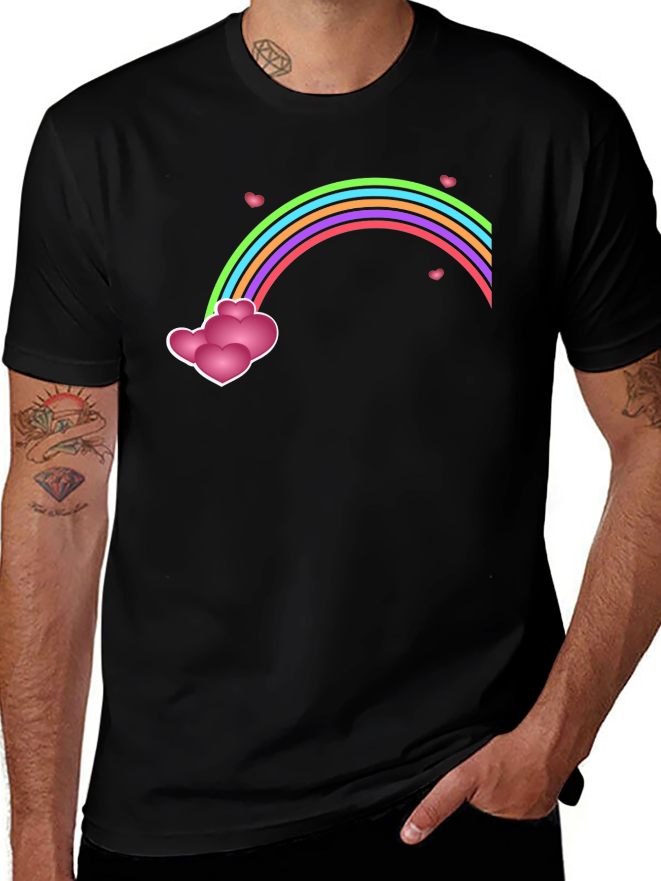 Rainbow Hearts Graphic Tee - Mens Black T-Shirt