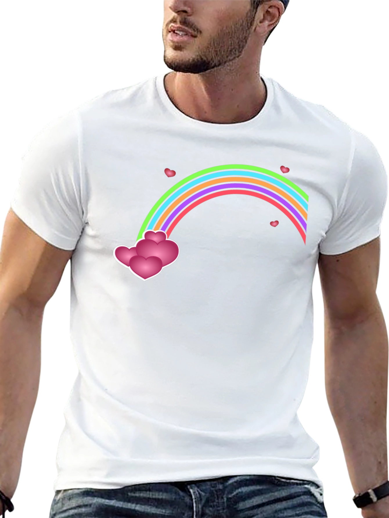Rainbow Hearts Graphic Tee - Mens Black T-Shirt