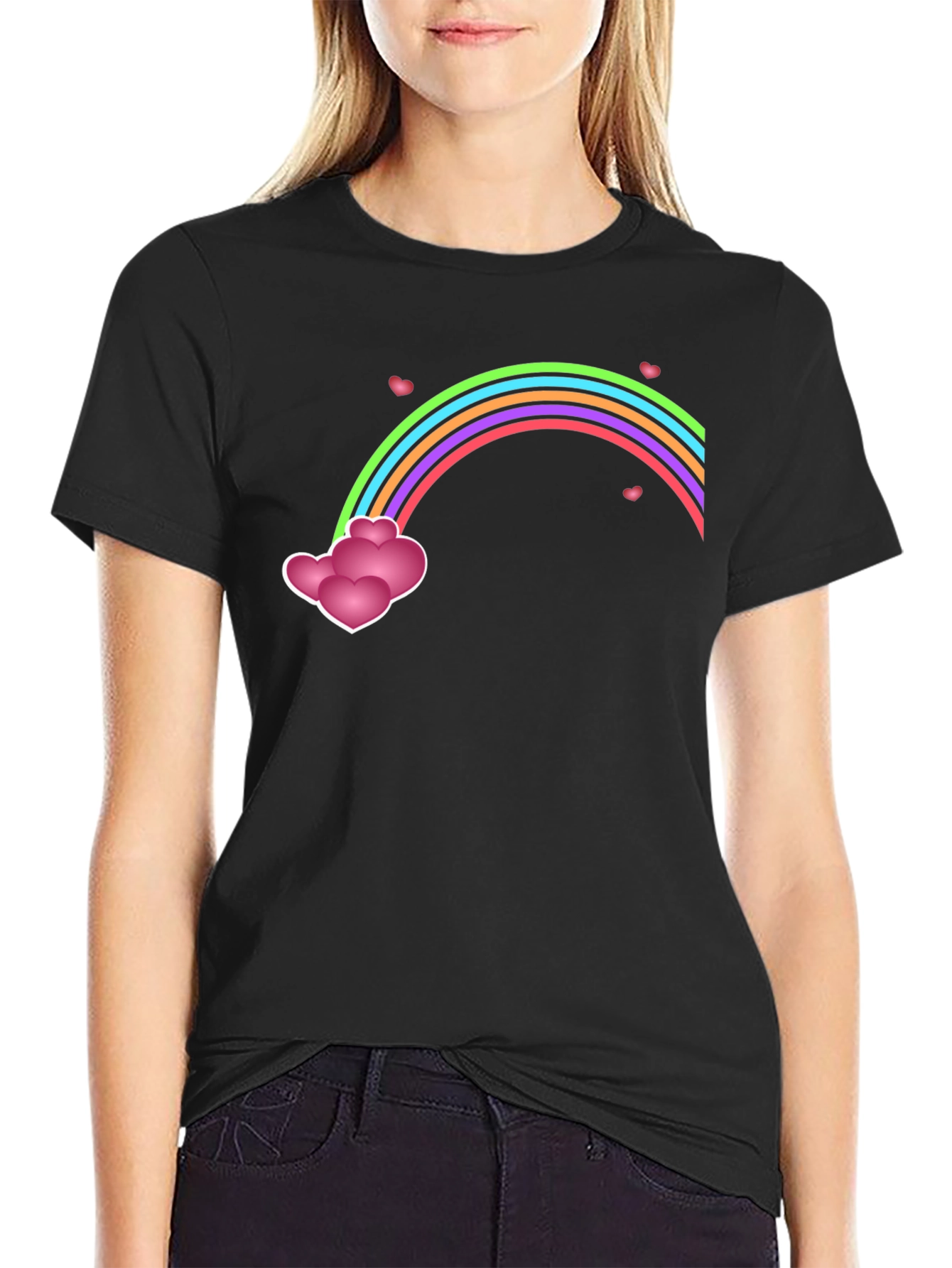 Rainbow Hearts Graphic Tee - Mens Black T-Shirt
