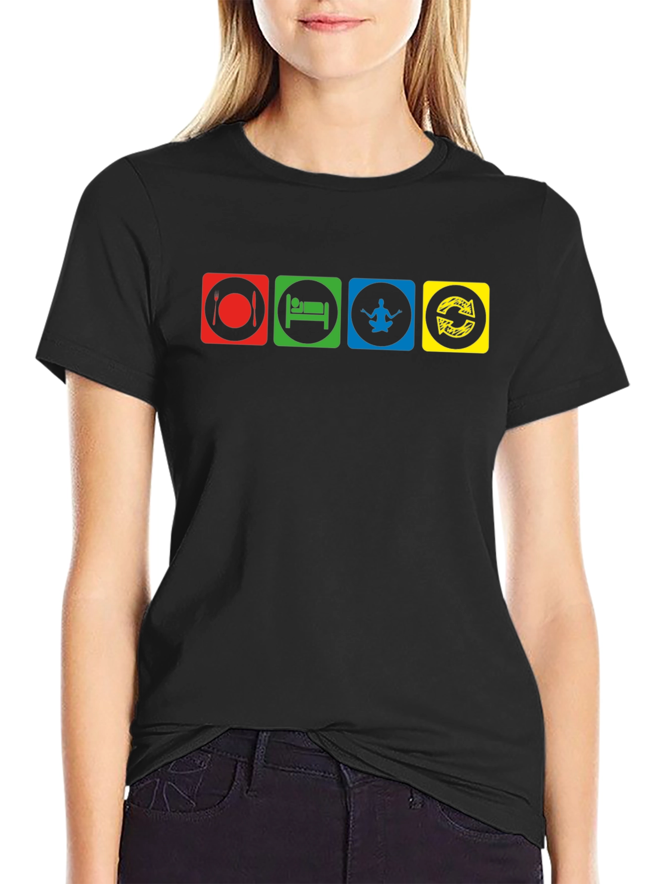 Eat Sleep Yoga Repeat Black T-Shirt