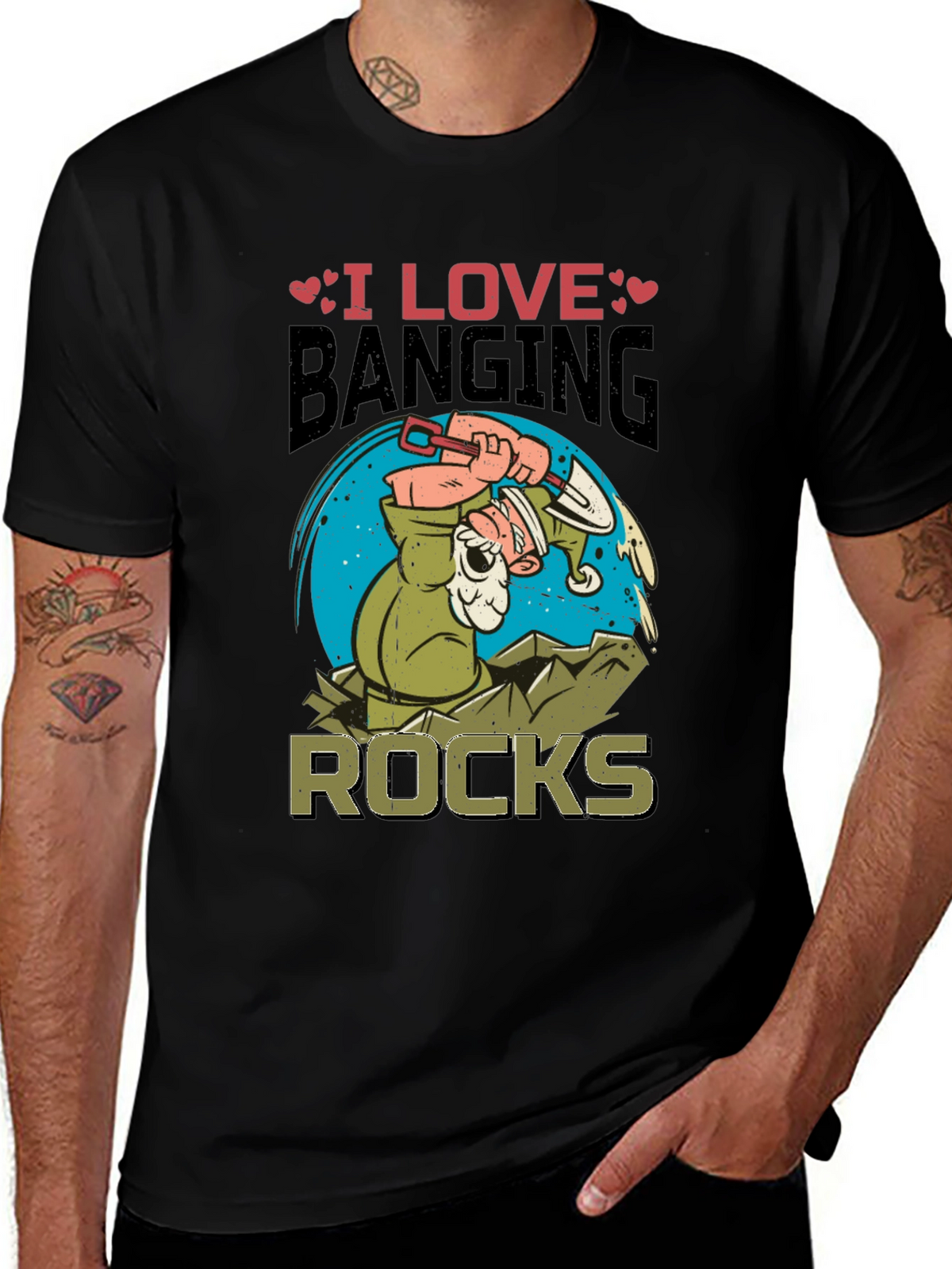 I Love Banging Rocks Black Graphic T-Shirt