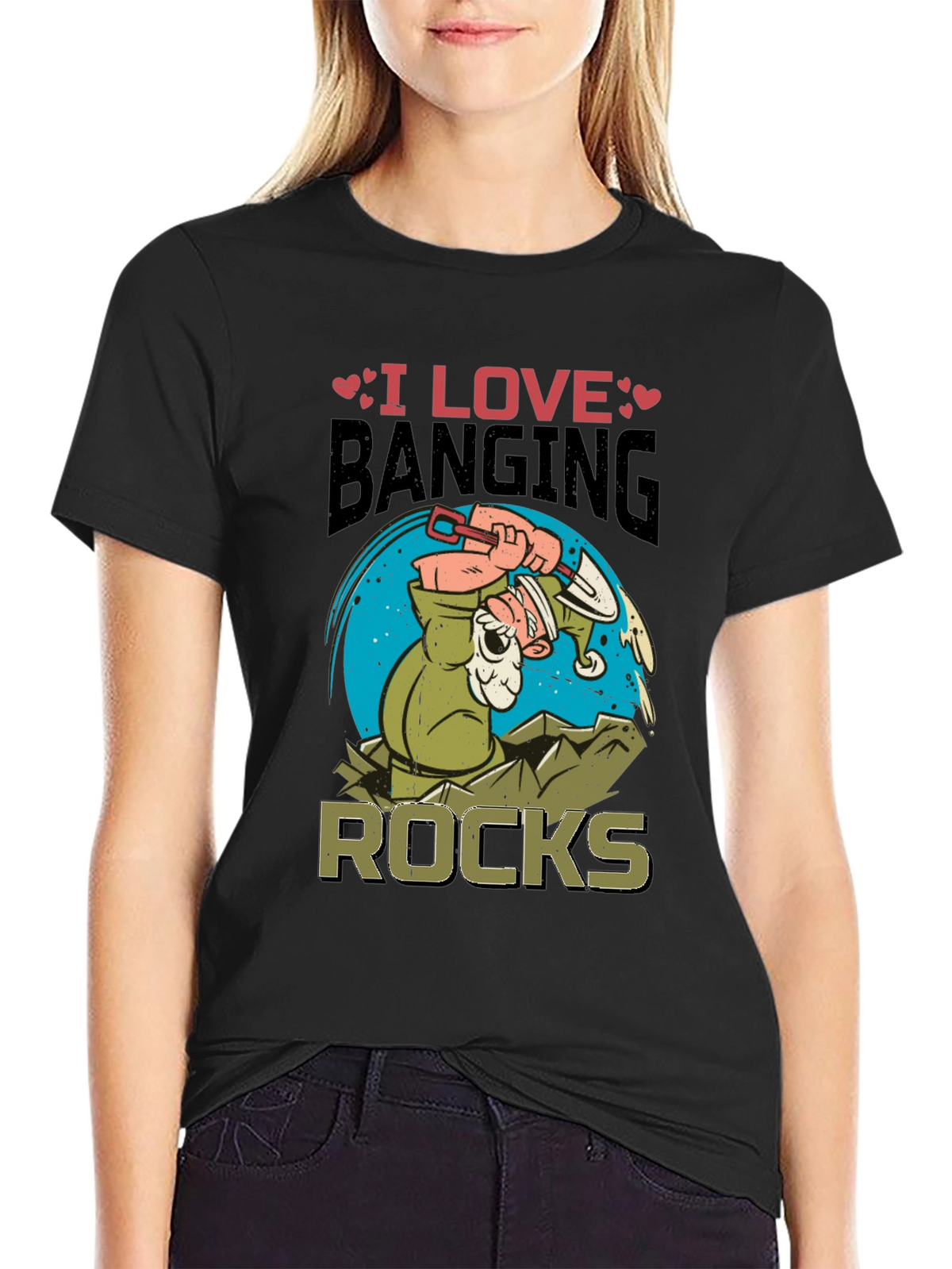 I Love Banging Rocks Black Graphic T-Shirt